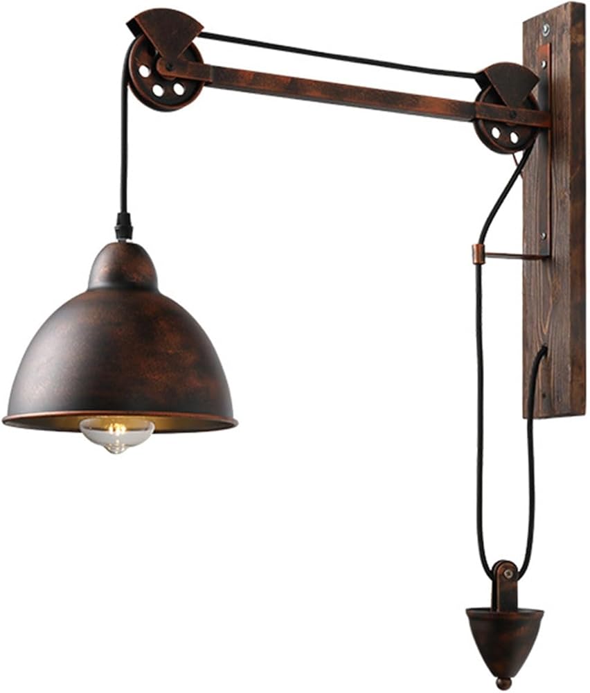 Retractable Rocker Arm Wall Light Vintage Industrial Folding Wall Sconces Mechanical Arm Adjustable Double Pulley Wall Lamp for Farmhouse Bedroom Bedside Restaurant Lighting Fixture ( Color : Rust Col