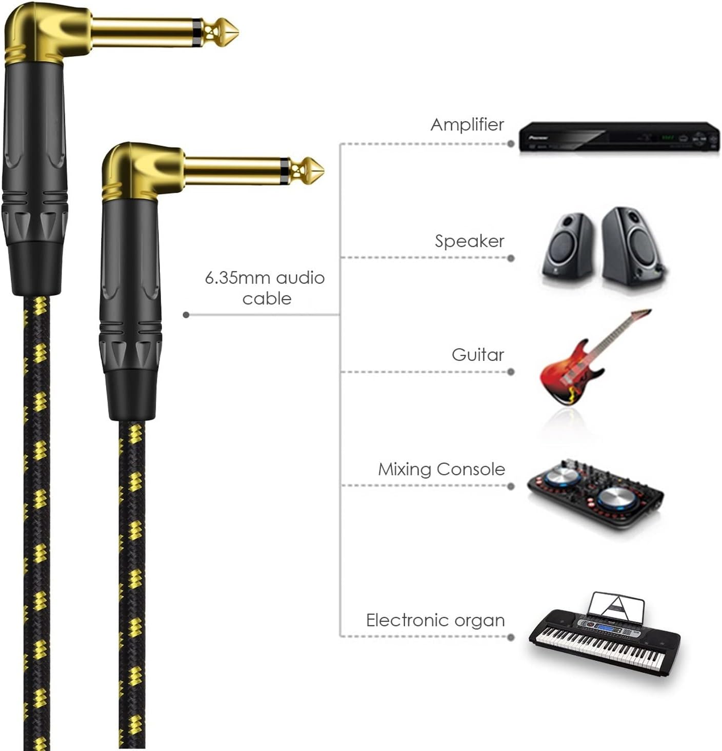 1/4 Inch to 1/4 Inch Right Angle Low Noise Bass and Guitar Cables for Amplifier, Electric Guitar Guitar Interface Audio Cable (Color : Blue, Size : 7.5 m)