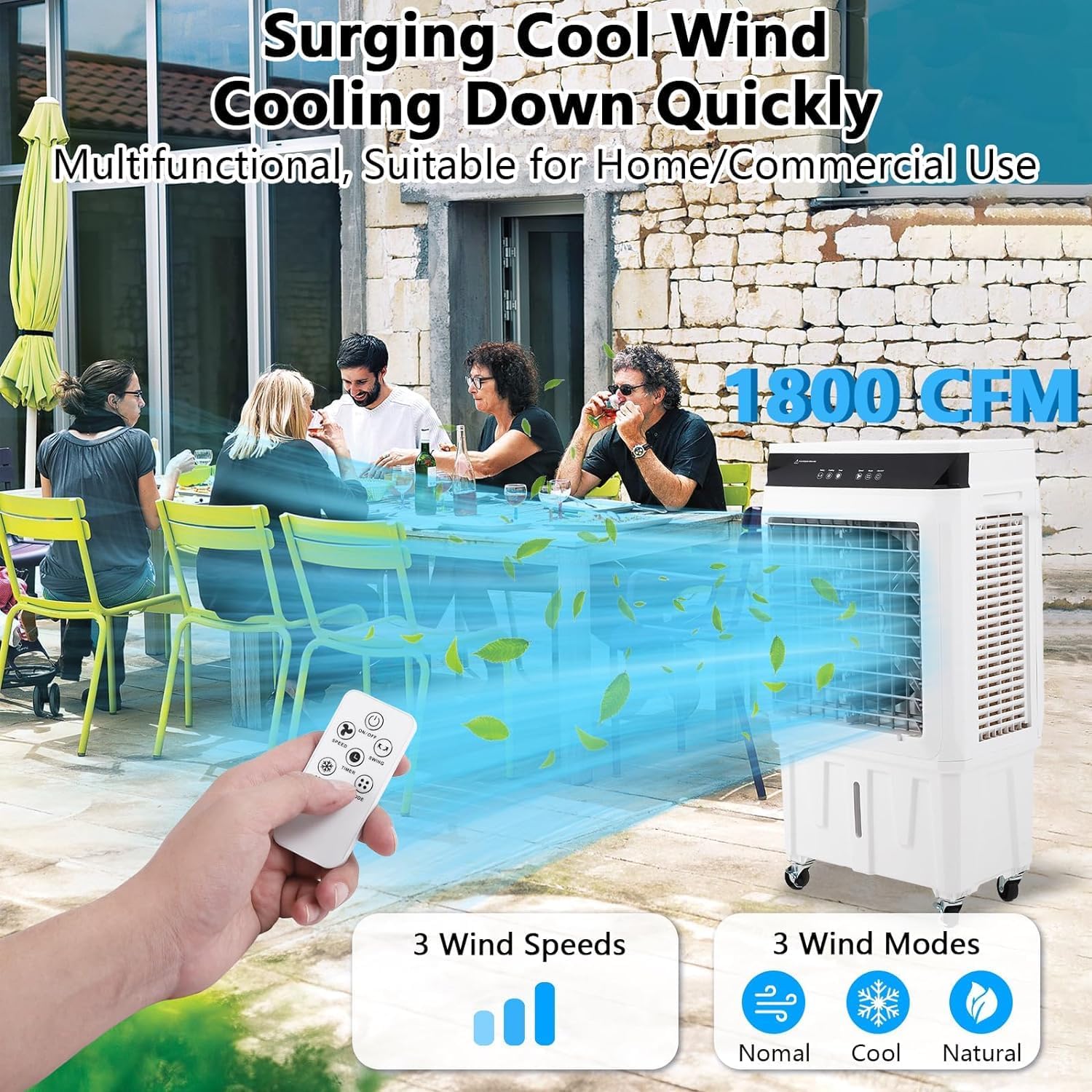 Evaporative Air Cooler, 4100CFM Swamp Cooler Air Conditioner with 4 Ice Packs & Remote Control, 3 Modes & Wind Speeds, 12H Timer, 8.4 Gallon Water Tank, for Outdoor, Indoor, Garage (8.4 Gallon)