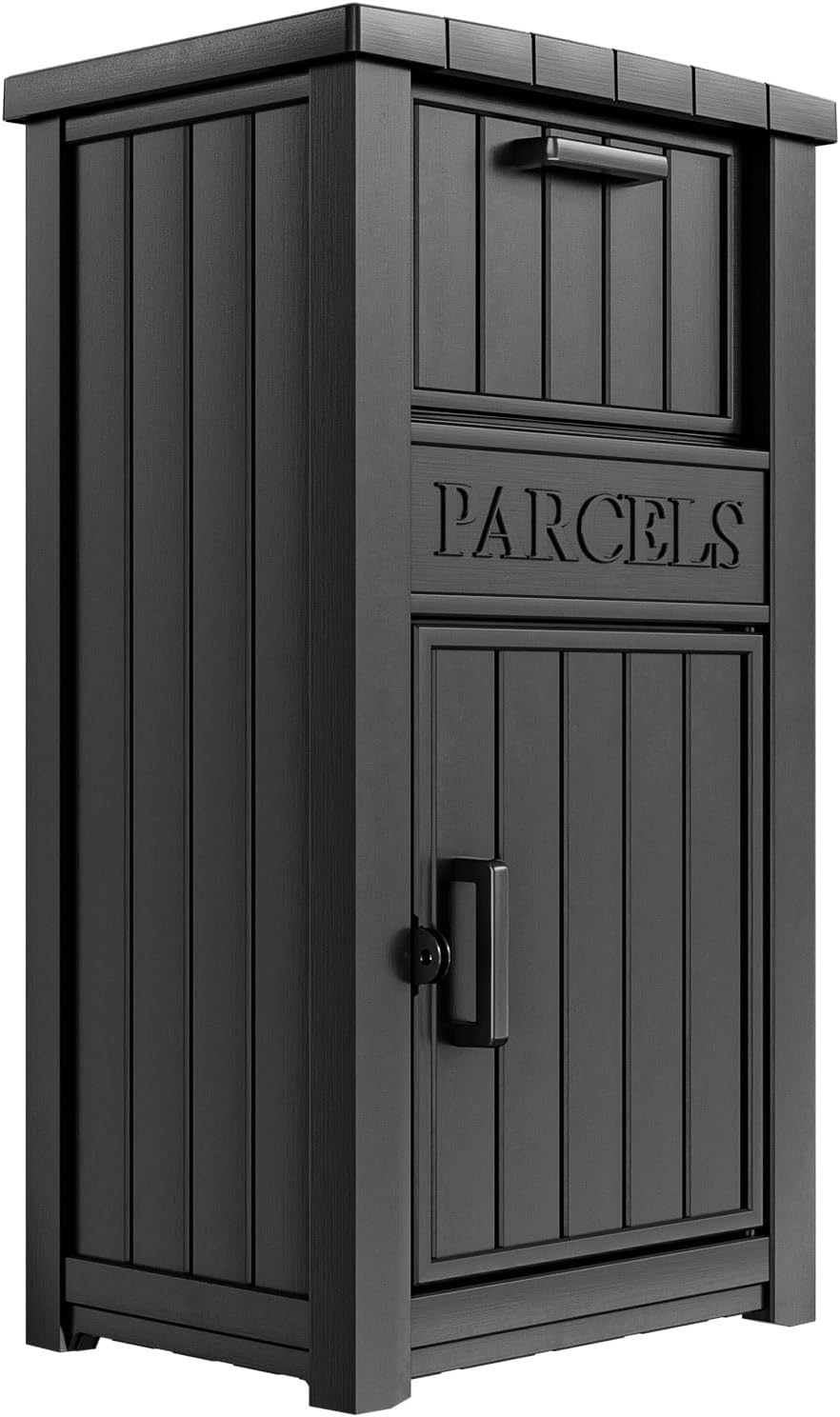 Package Delivery Box for Outside, Large Parcel Drop Box with Lockable Secure, Waterproof and Anti-Theft Storage for Porch, Curbside, House (Black)