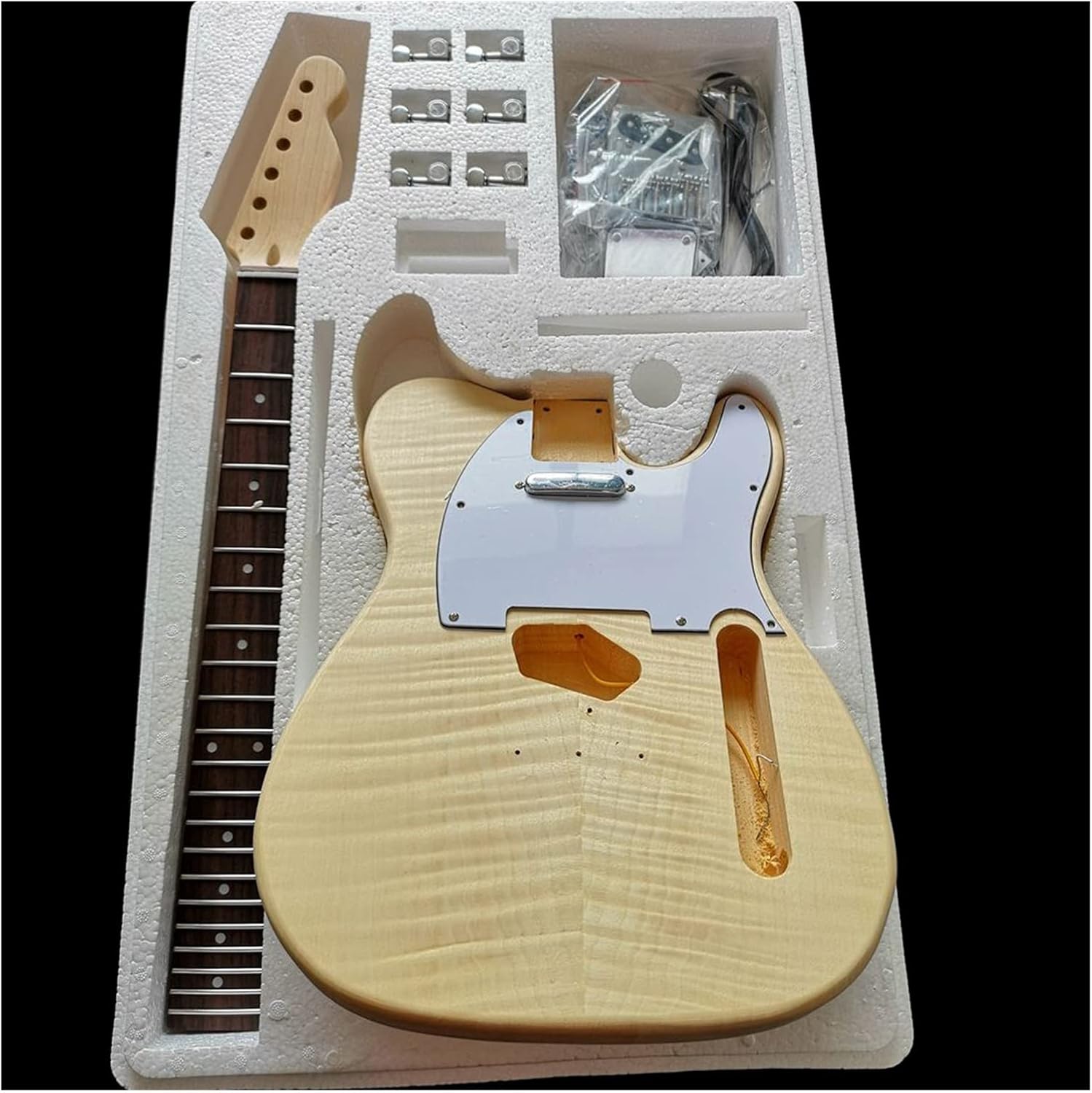 Maple Tiger Pattern Maple Electric Guitar Basswood Body Neck Rosewood Fingerboard DIY Combination DIY Guitar Kit (Color : 14)