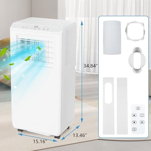 8000 Btu Portable Air Conditioner with Remote Control for Room Up to 350 Sq. Ft., 3 In 1 Freestanding AC Unit with Cooling, Dehumidifier, Fan Function, Compact AC with Installation Kit for Home