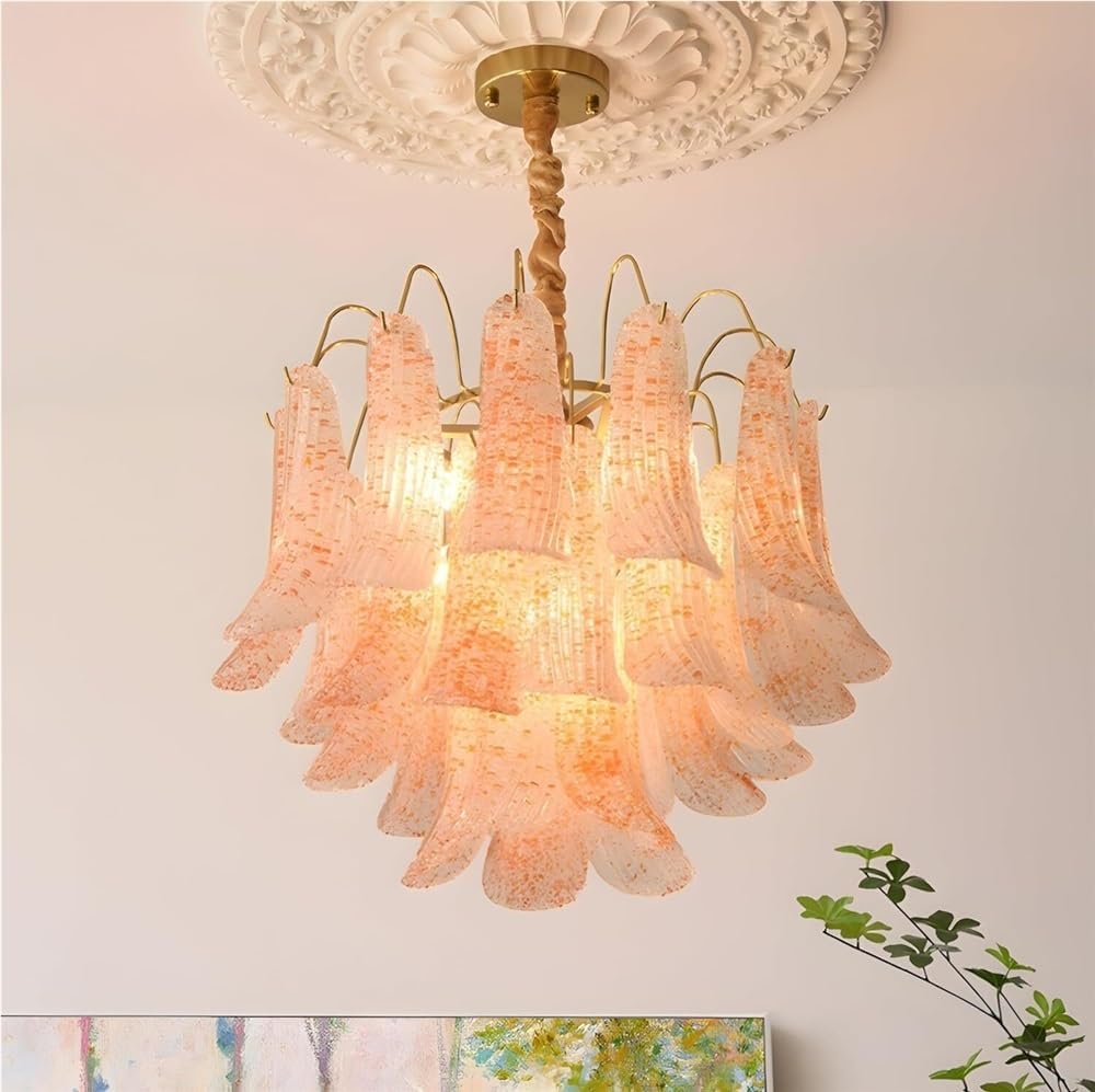 Golden Modern Chandelier, 6-Light Creative Horseshoe Glass Pendant Light, Nordic French Ceiling Light Fixture for Living Room, Dining Room, Bedroom, Entrance, Lobby(Orange)