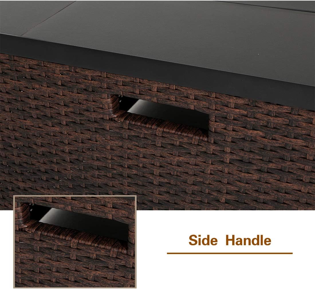 AQUILLA Outdoor 5 Pieces Patio Furniture, 32-inch 40000 BTU Square Wicker Fire Table w Wind Guard Glass for Garden