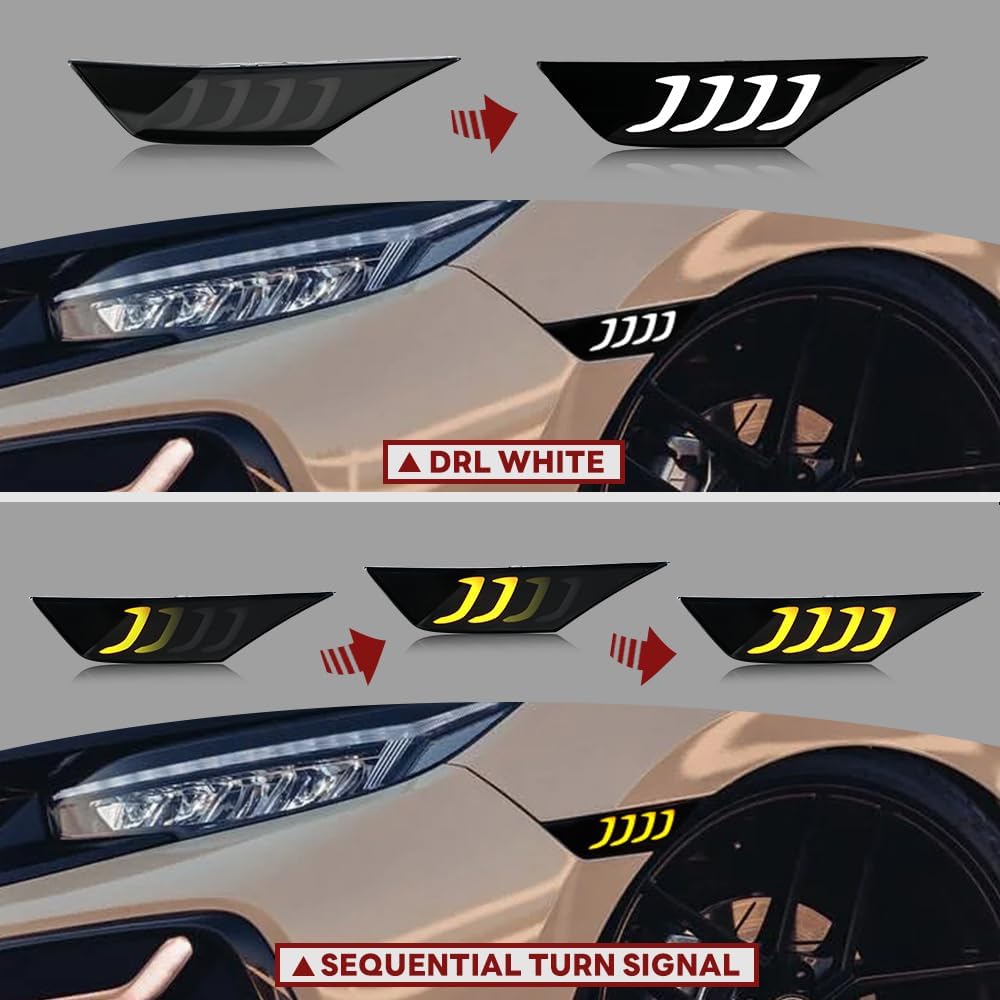 Headlights Side Marker Lights for Honda Civic 10th Gen 2016-2021 Automotive Replacement Accessories with DRL Sequential Turn Signal Passenger&Driver Side Light Head Lamp