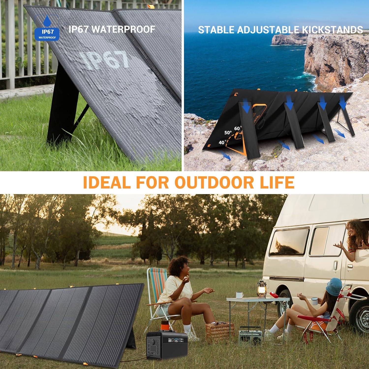 800W Portable Solar Panel,2pcs 400W,Foldable Solar Panel Power Backup,36V Output Solar Charger for Power Station Off Grid Outdoor Activities, RV, Marine,Camping, Solar Generator, IP67 Waterproof