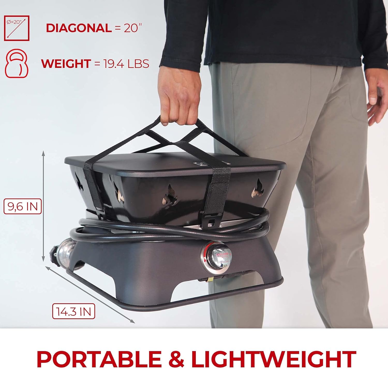 Outland Living Firebowl 805 Firecube 14” Portable Square Smokeless Propane Fire Pit – Outdoor Gas Fire Pit with Cover & Carry Kit, Lava Rocks, 58,000 BTU, Black