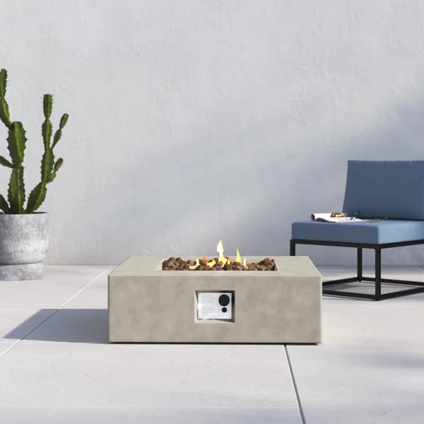 Kaimei Modern Concrete Rectangle Outdoor Fire Pit Table for Patio and Backyard - Propane & Natural Gas