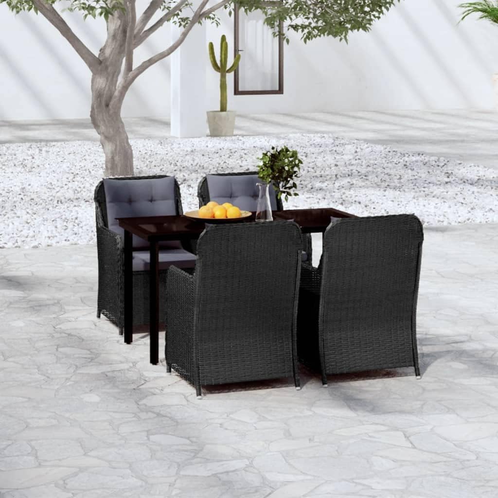 5 Piece Patio Dining Set Black,Elegant Outdoor Patio Dining Set with Comfortable Rattan Chairs and Glass Tabletop Patio Furniture Sets, Outdoor Furniture Sets