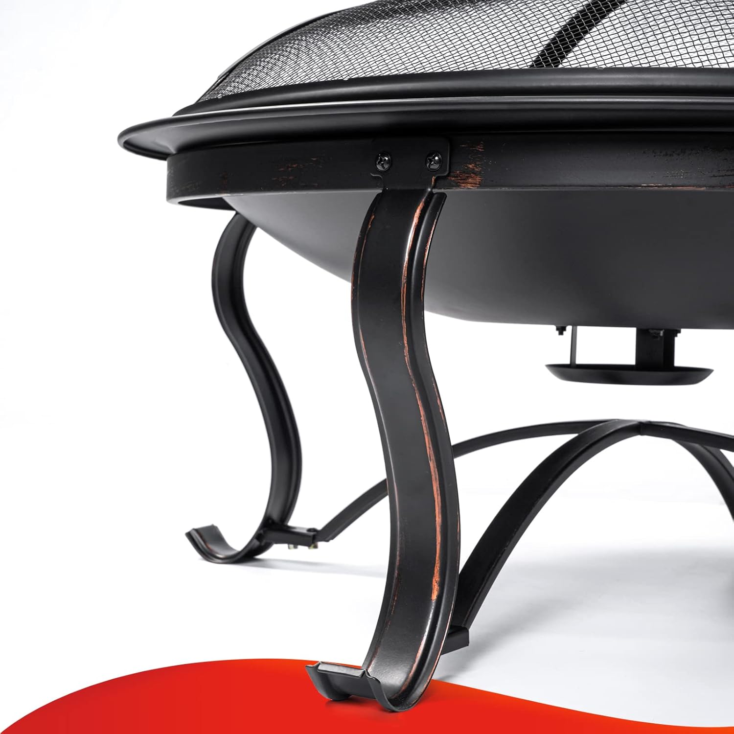 SINGLYFIRE 29 inch Fire Pits for Outside Firepit Outdoor Wood Burning Bonfire Pit Steel Firepit Bowl for Patio Backyard Camping,with Ash Plate,Spark Screen,Log Grate,Poker, bronze