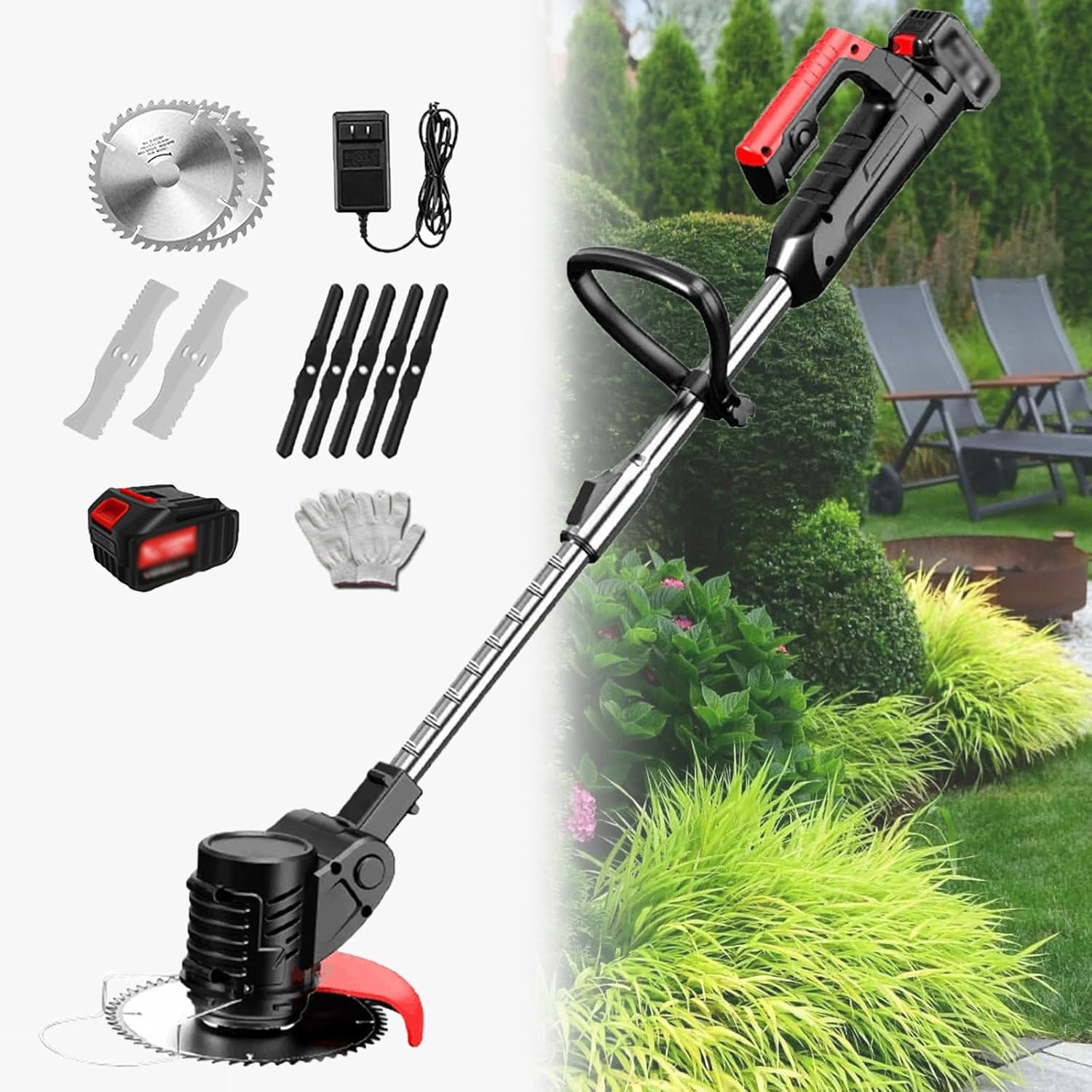 Battery Brush Cutter and Grass Cutter Lithium Ion (2.0Ah) with 3 Blades, Telescopic Handle, Lawn Edge Cutter, Lawn Mower,24V/2.0Ah