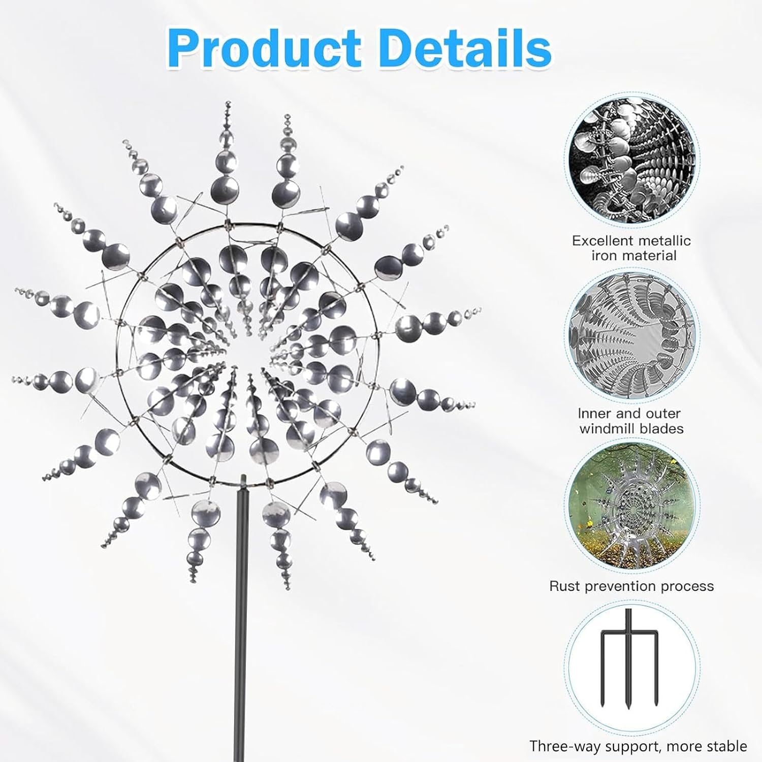 Solar Magic Windmill, Wind Spinners Outdoor 360° Wind with Kinetic, 13.4 x 71in Wind Spinner On Stake,Gold