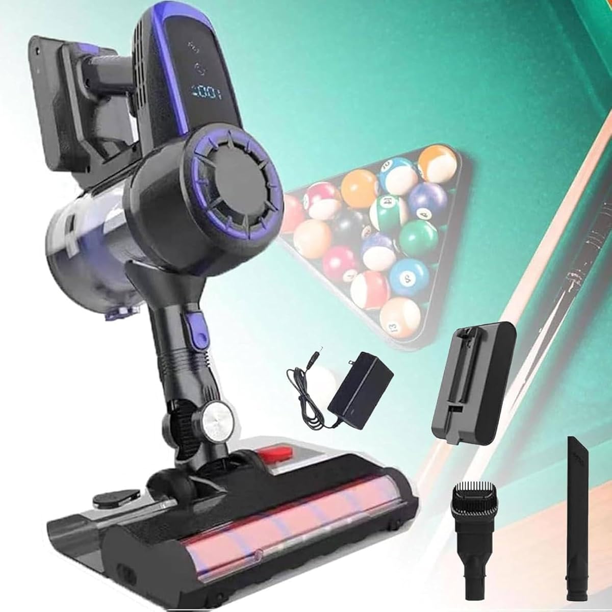 Billiard Table Cloth Cleaner, 22kpa Pool Table Cloth Vacuum Cleaner, Cordless Billiard Cloth Cleaning Machine 240w, LED Intelligent Display, Adjustable 2 Speeds, for Billiard Halls Blue