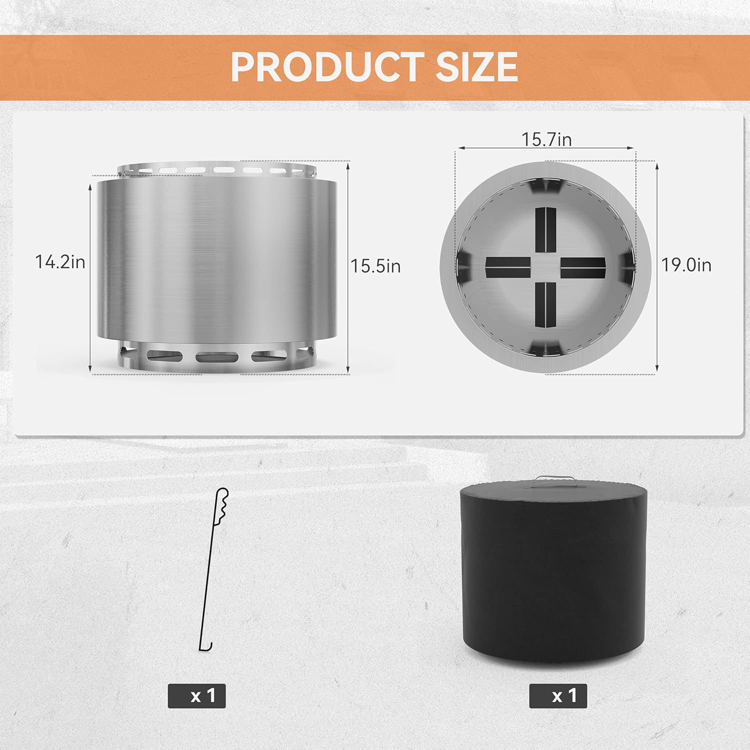 19 Inch Patio Fire Pit Outdoor Smokeless Fire Pit-Portable Stainless Steel Fire Smokeless Stove for Patio, Backyard, Garden, Camping