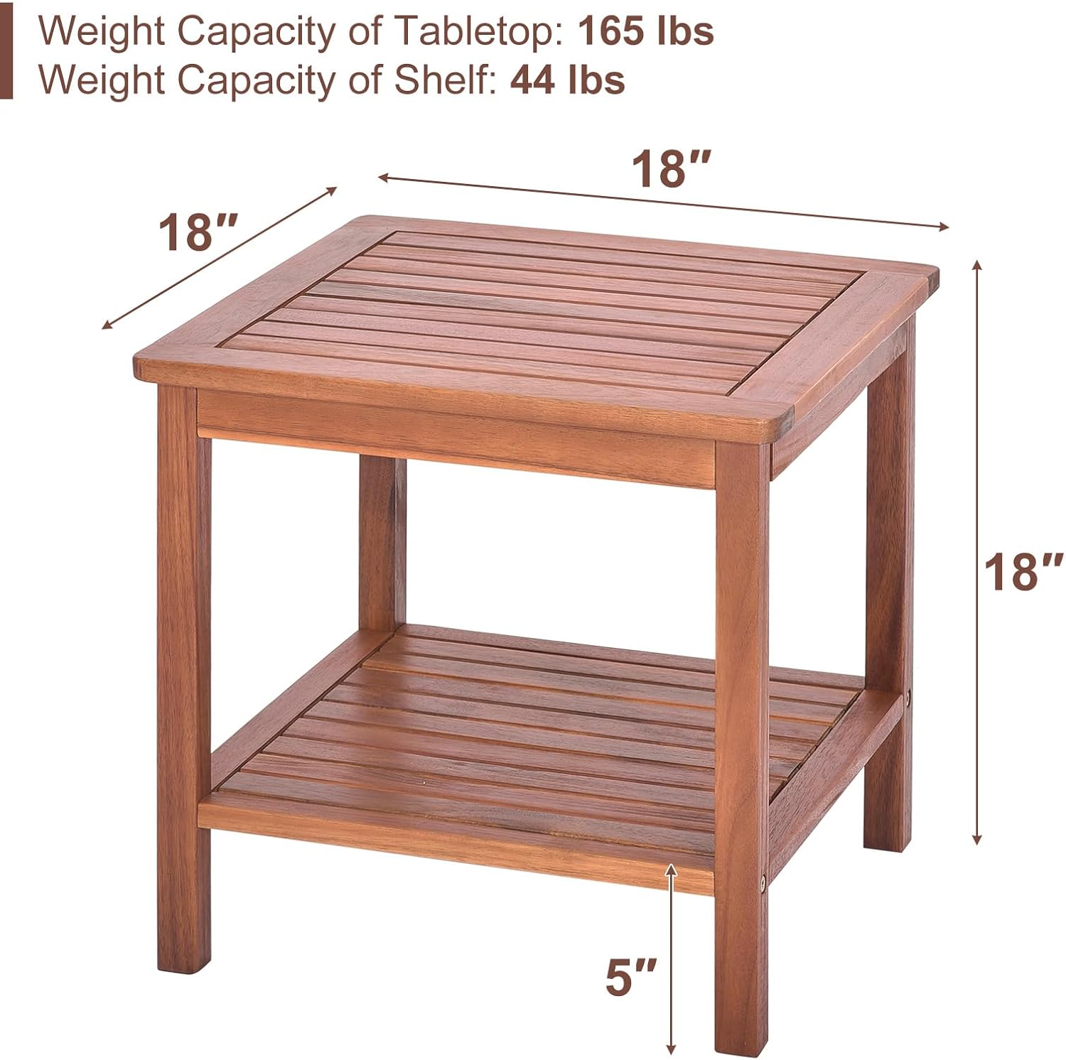 RELAX4LIFE Adirondack Outdoor Side Table - 2-Tier Acacia Wood Square End Tables w/Slatted Tabletop & Shelf for Garden Porch Pool, Indoor Outdoor Companion, Wooden Small Patio Table (2, Natural)