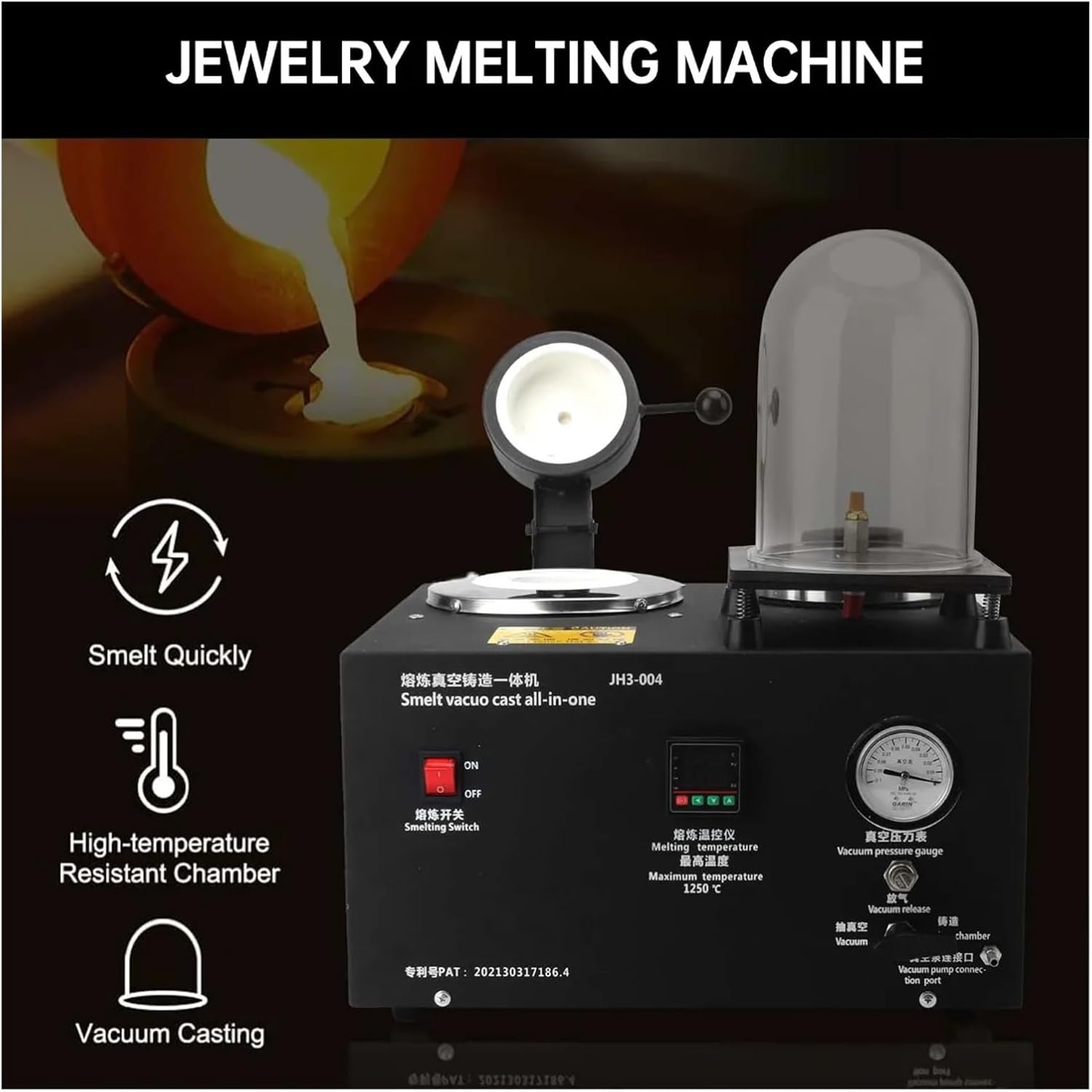 2L 3-in-1 Jewelry Casting Machine Vacuum Melting Furnace for Gold Silver Metal Smelting Refining 2kg Capacity