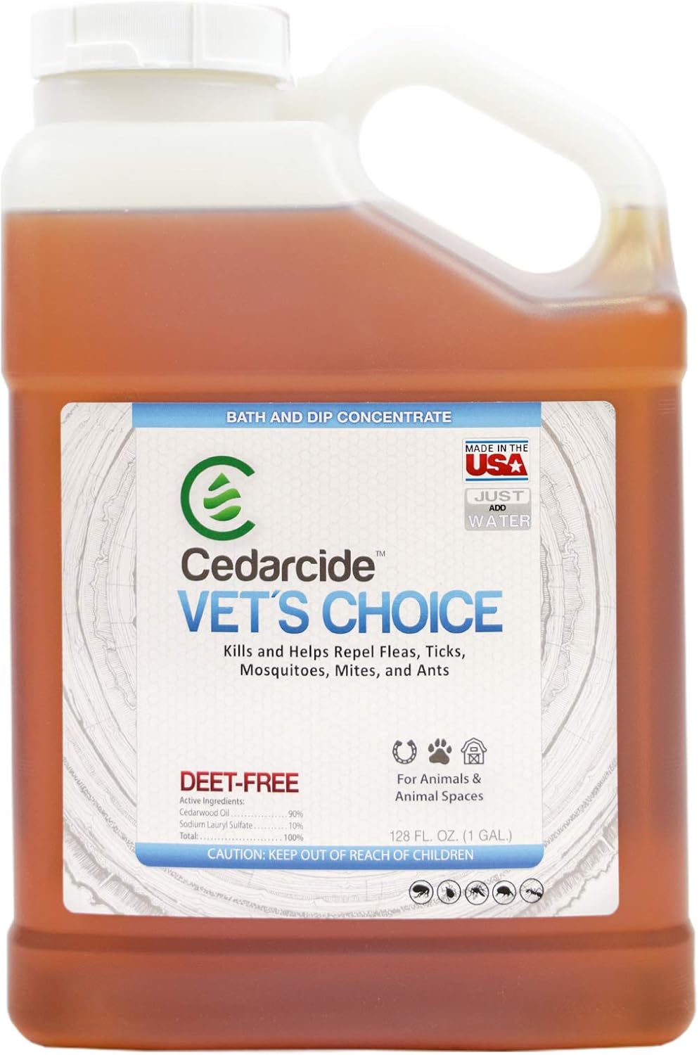 Cedarcide Vet's Choice Flea + Tick Dip Concentrate (Gallon) Use on Dogs, Cats & Livestock to Kill and Repel Biting Insects