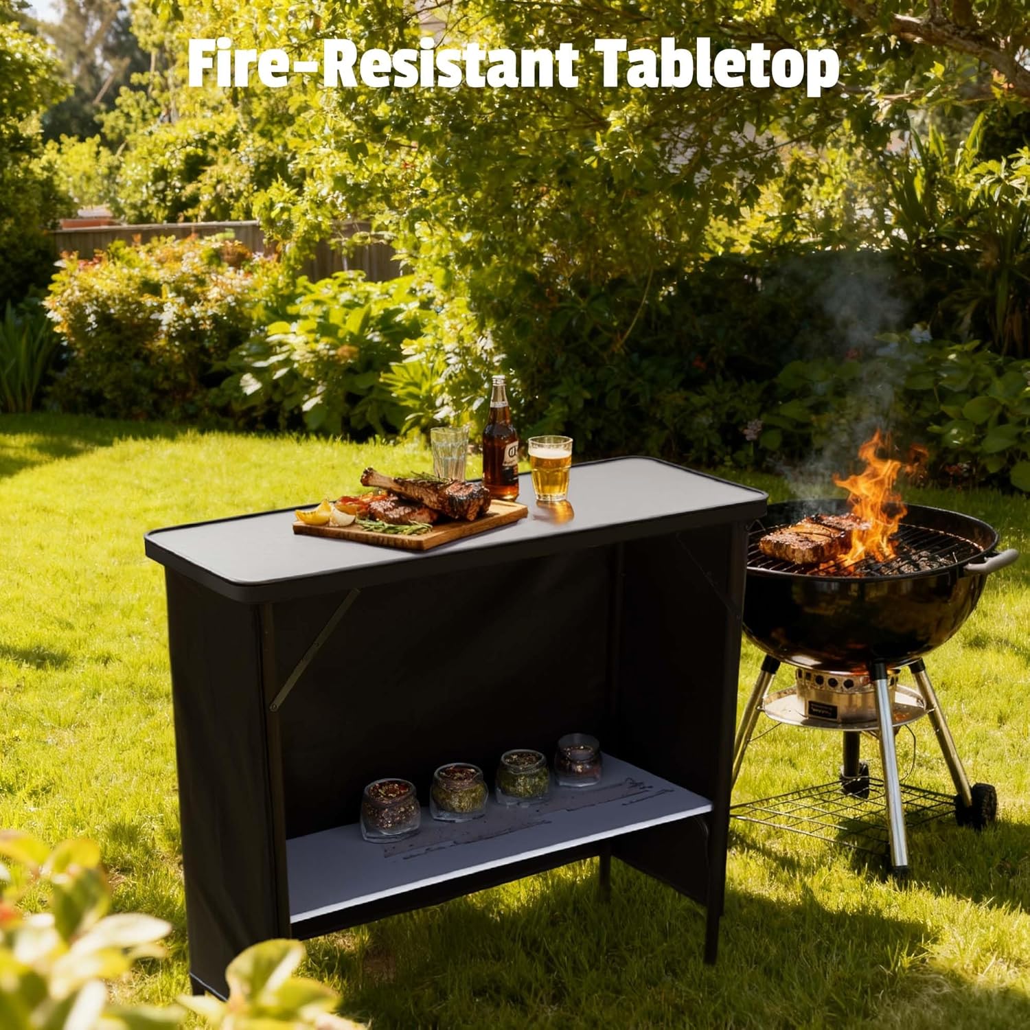 EZ GO 2 Pcs Portable Bar Table Folding Pop up Bar Mobile Bartending Station with Carry Bag Black Skirt for Wedding Camping Tradeshow Tailgate Party Events Outdoor 39