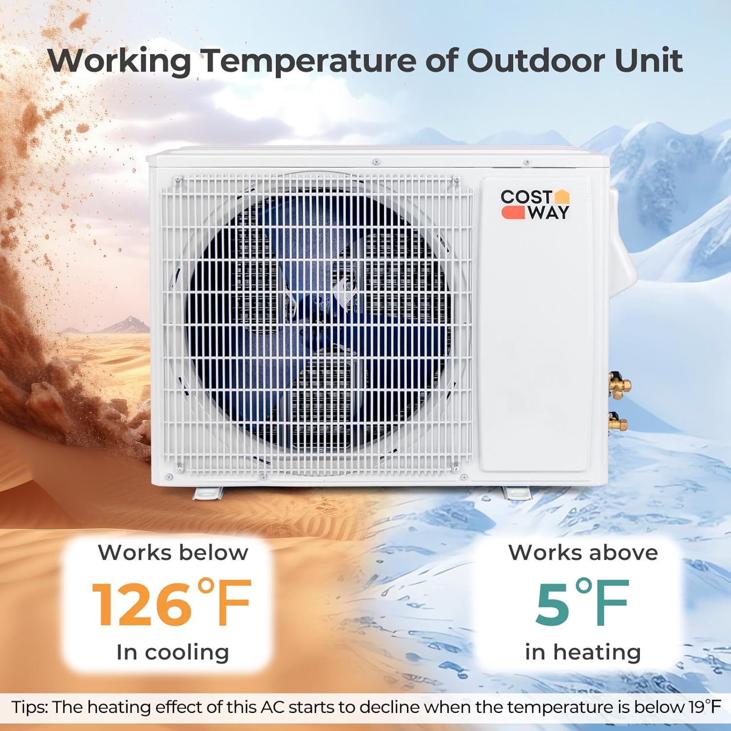 COSTWAY 24000 BTU Wifi Enabled Mini Split Air Conditioner & Heater, Energy Efficient, 21 SEER2 208-230V Inverter AC Unit Cools up to 1500 Sq. Ft. (White, 24000BTU, 208-230V, 21 SEER2-WIFI)