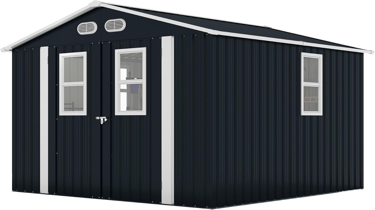 Outdoor Storage Shed 8x8 – Durable Iron Structure, Protective Film, Daylight Windows, Lockable Doors, Two Selectable Colors for Versatile Use