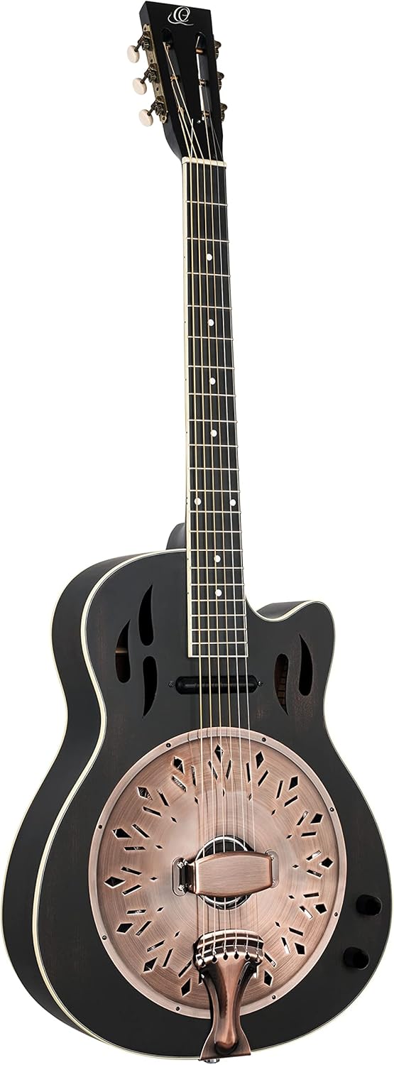 Ortega Guitars 6 String Americana Series Acoustic-Electric Resonator Guitar, Right, Distressed Black (RRG40CE-DBK)