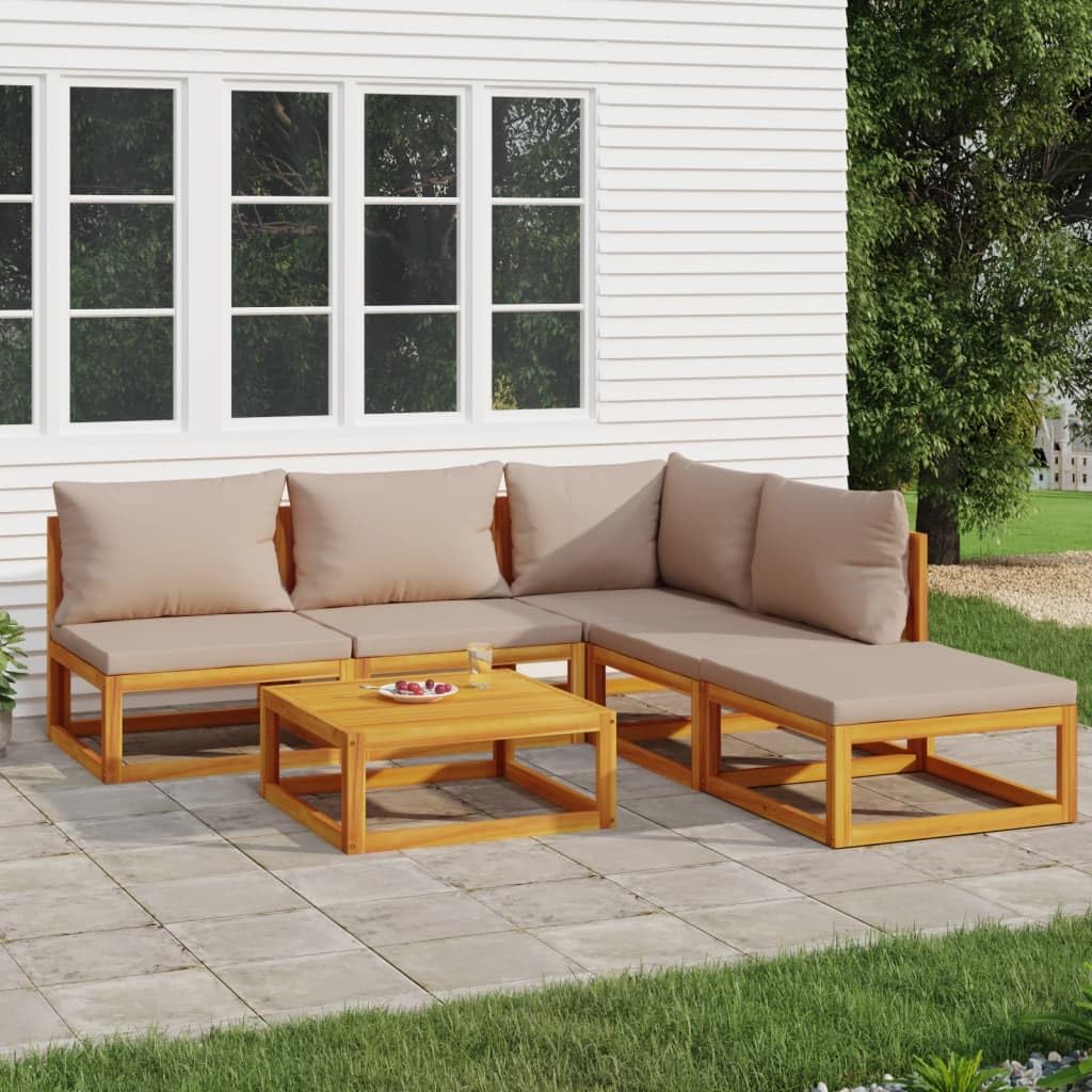 6 Piece Patio Lounge Set with Taupe Cushions Solid Wood,Elegant Acacia Wood Patio Lounge Set: Comfort and Durability for Your Outdoor Space Furniture Sets for Patio, Lawn & Garden