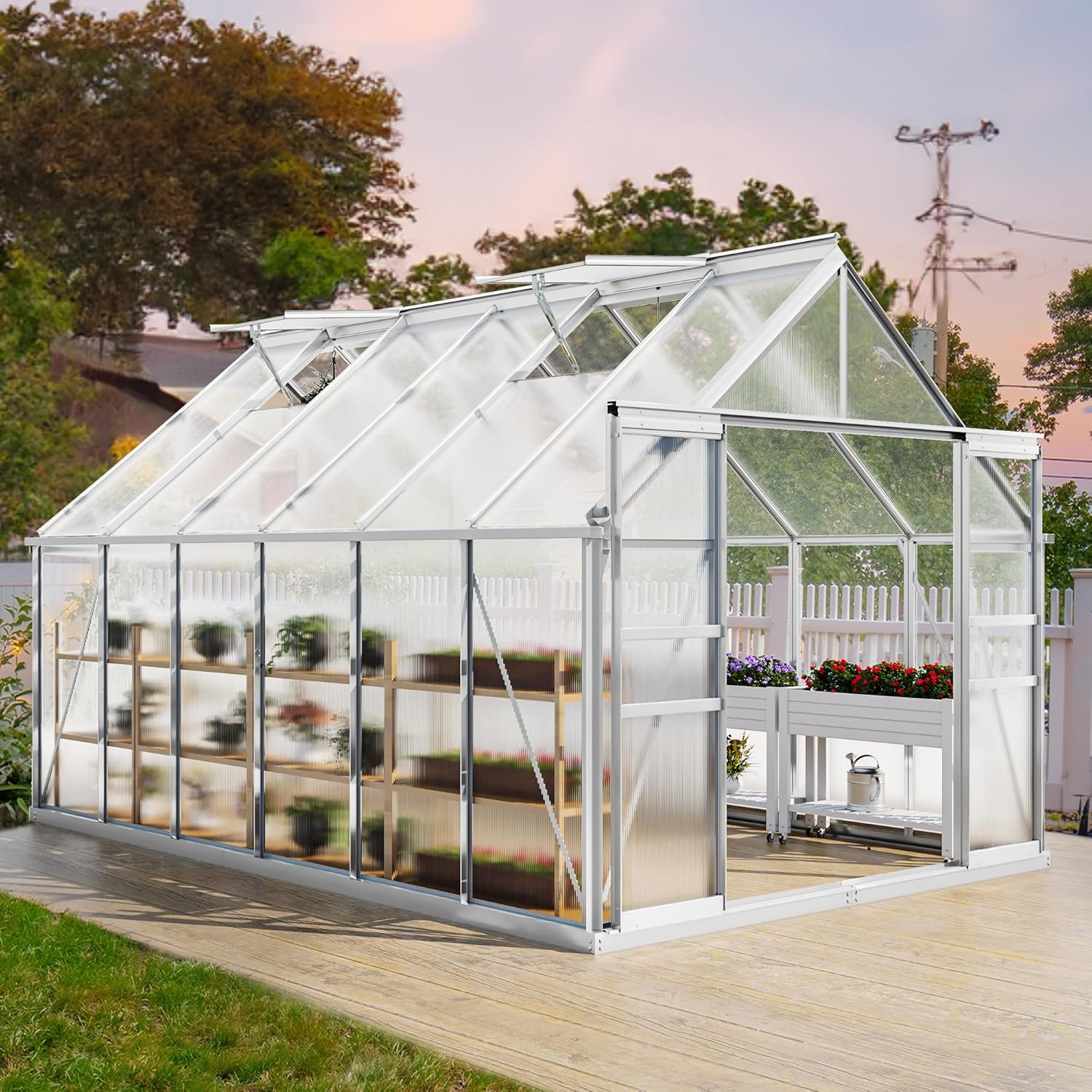 YITAHOME 12x8FT Polycarbonate Greenhouse Large Heavy Duty Green Houses Outdoor Aluminum Greenhouses with Sliding Doors Vent Window Walk-in Greenhouse for Garden Backyard, Silver