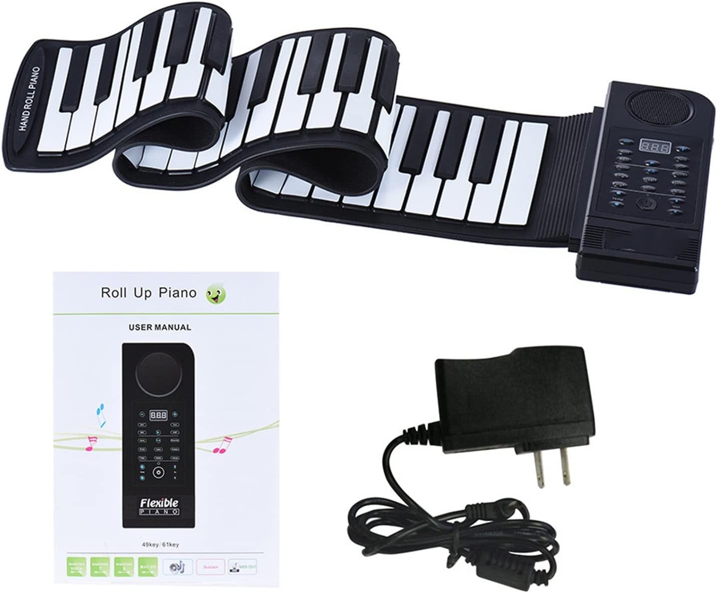 FLFL Electronic Folding Piano Portable 61 Keys Flexible Roll Up Piano USB Electronic MIDI Keyboard Hand Rolled Musical Instrument