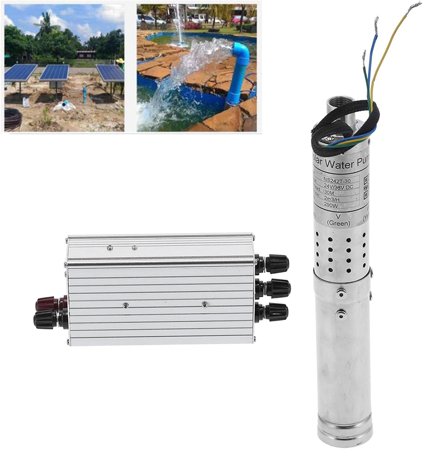 Hyuduo Screw Pump 24V Solar Submersible with MPPT Controller Wide Working Voltage 18V45V Permanent Magnet DC Brushless Motor for Solar Panel Direct Connection (NS242T-40)
