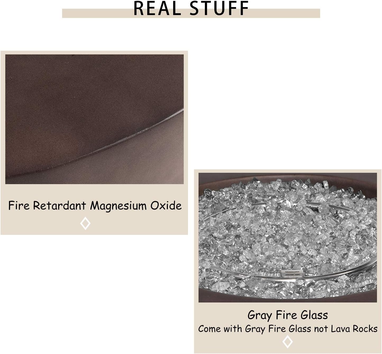 HOMPUS Propane Patio Fire Pit Table with Wind Guard, Fire Glass and Rain Cover for Outdoor Leisure Party, 50,000 BTU 42-inch Round Bronze Concrete Fire Table