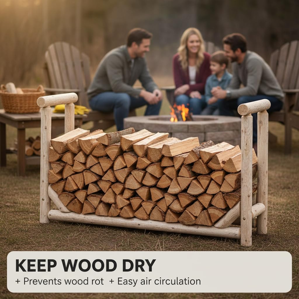 Heavy-Duty Firewood Rack for Outdoor Wood Storage – 12 ft. Natural Firewood Rack Outdoor Log Holder – Fire Wood Storage Racks, Keeps Woods Dry, Neat & Ready for Fireplace, Porch & Backyard Use