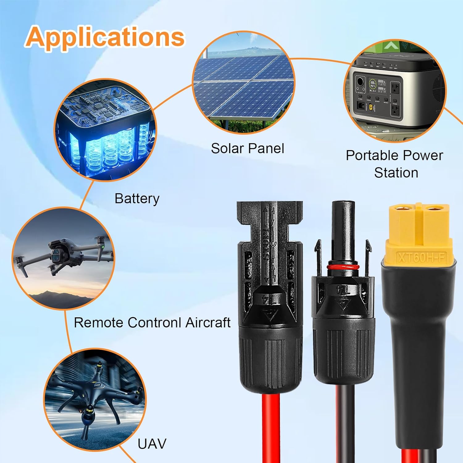 10AWG 50FT XT60 Solar Extension Cable 2 3 6 10 15 20 25 35 40 50 75 100FT XT60 Solar Extension Connector Adapter Thicker Cable Female to Male for Portable Power Station Solar Panel RC LiFePO4 Battery