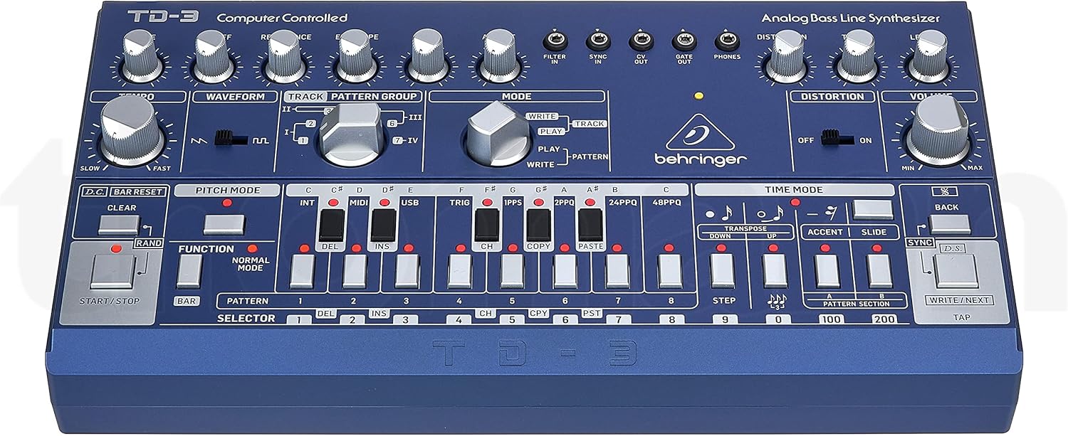 Behringer TD-3-BU Analog Bass Line Synthesizer with VCO, VCF, 16-Step Sequencer, Distortion Effects and 16-Voice Poly Chain