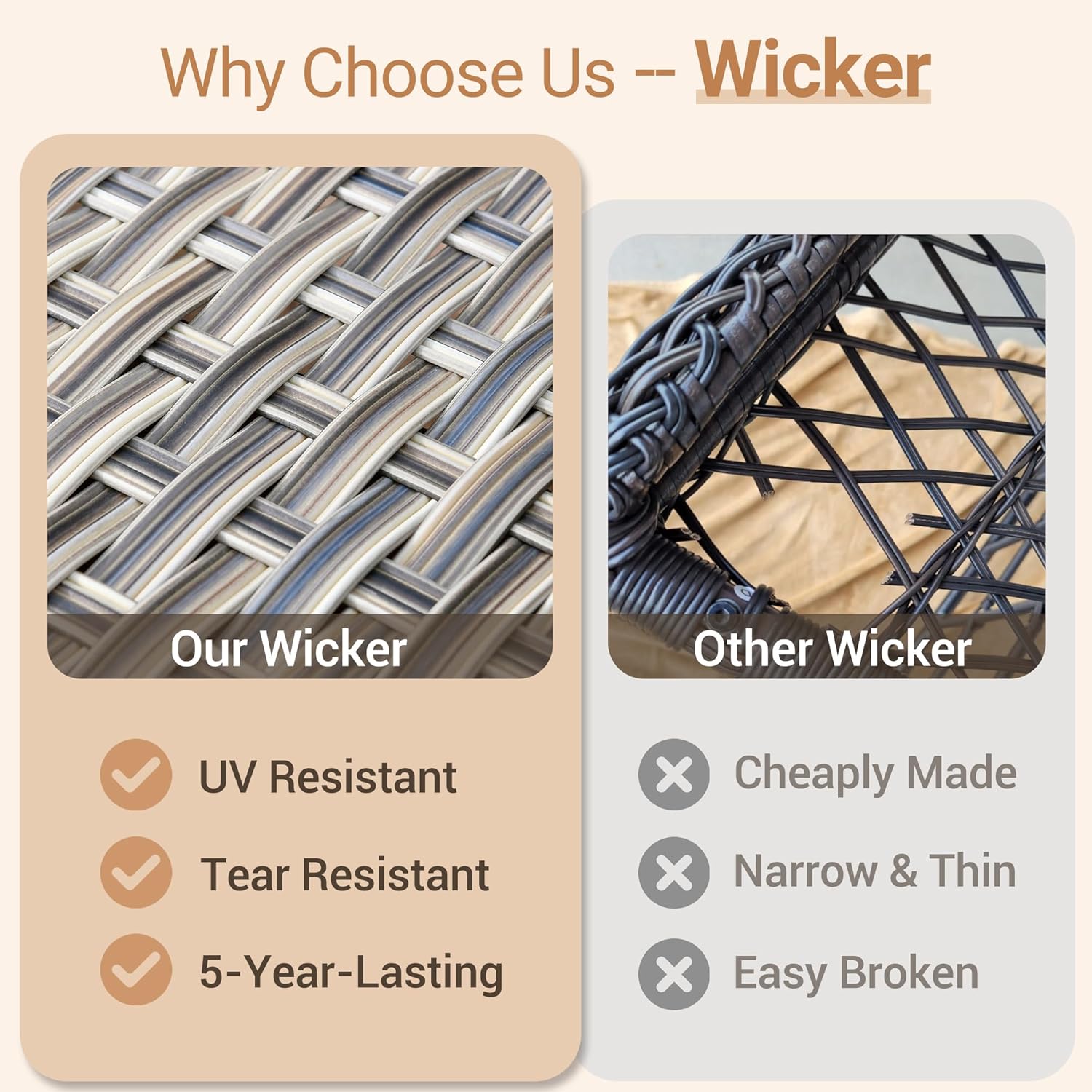 HOOOWOOO Patio Furniture Set,6 Pieces Wicker Outdoor Furniture,High Back Conversation Set with All Weather Resistant Fire Pit Table Couch Swivel Chairs,Black