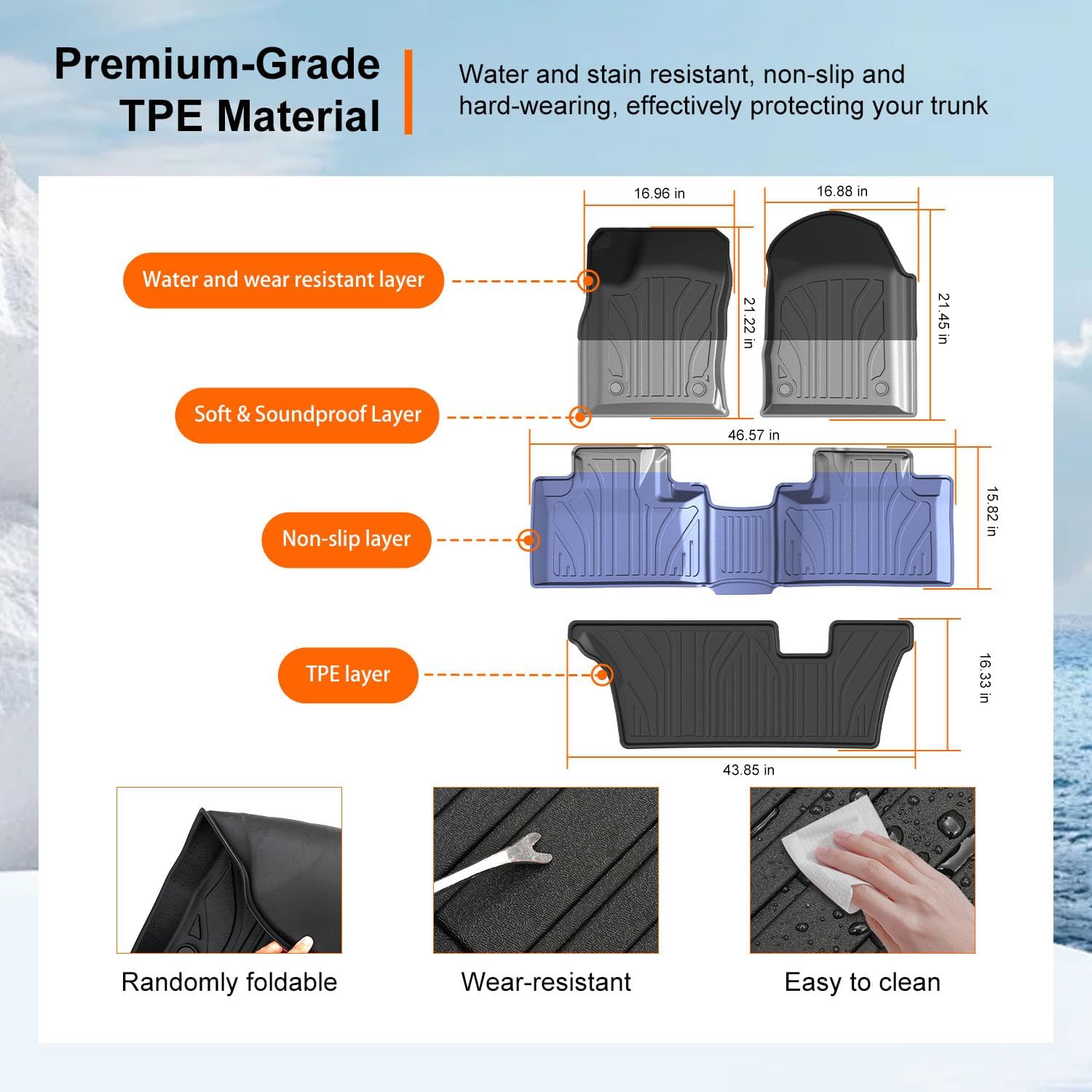 powoq Floor Mat Compatible with 2016-2026 Dodge Durango 7 Seats Trunk Liner 3rd Backrest Mat Replacement for 2016-2026 Dodge Durango Accessories (Trunk Mat+3rd Backrest Mat+7 Seats Floor Mat)