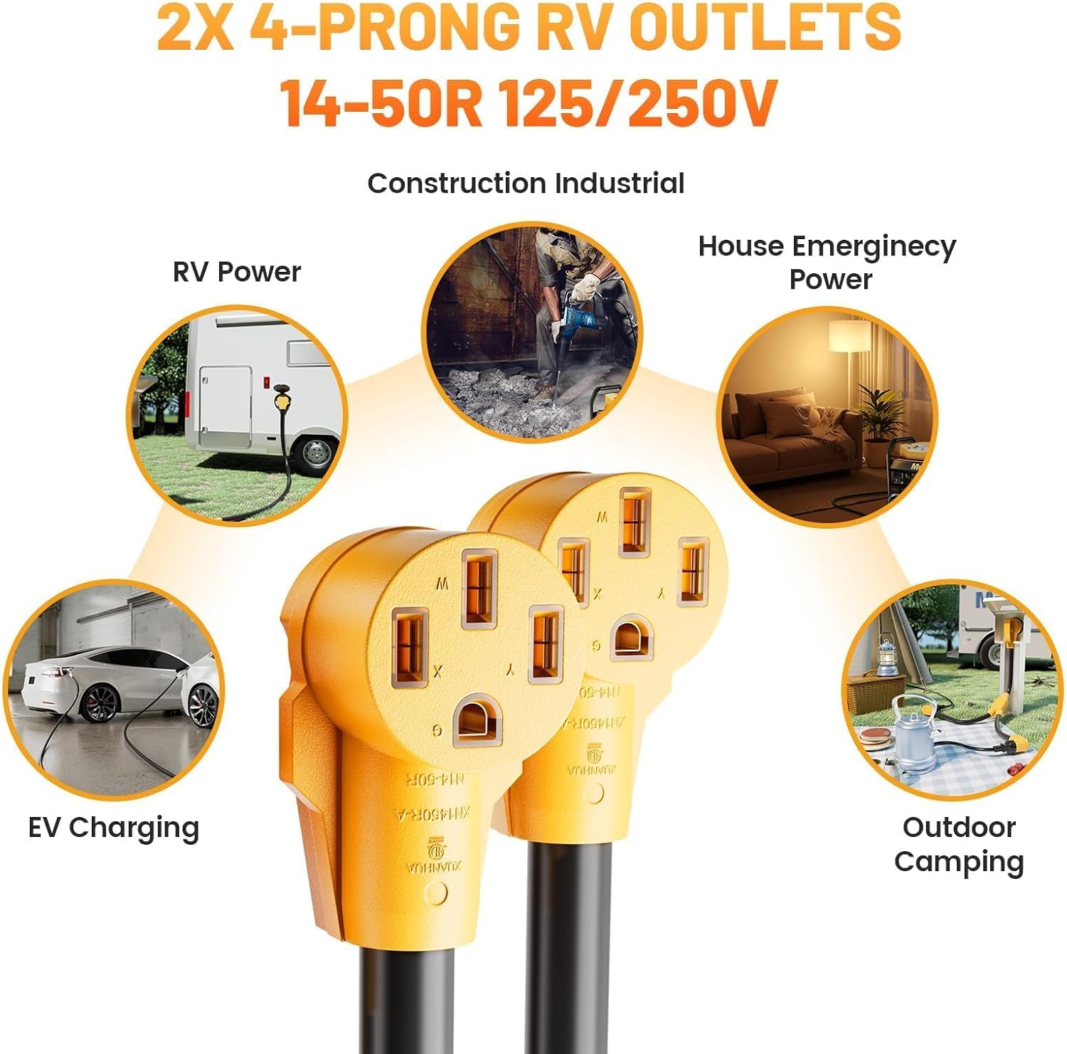 MECMO 50 Amp Y Splitter for RV/EV Charging, ETL Listed, NEMA 14-50P to 2X 14-50R Adapter, 4 Prong 250-Volt Generator Adapter, Auto/RV/EV/Tesla Model 3/S/X/Y, 6/3 8/1 STW AWG, 3 Feet