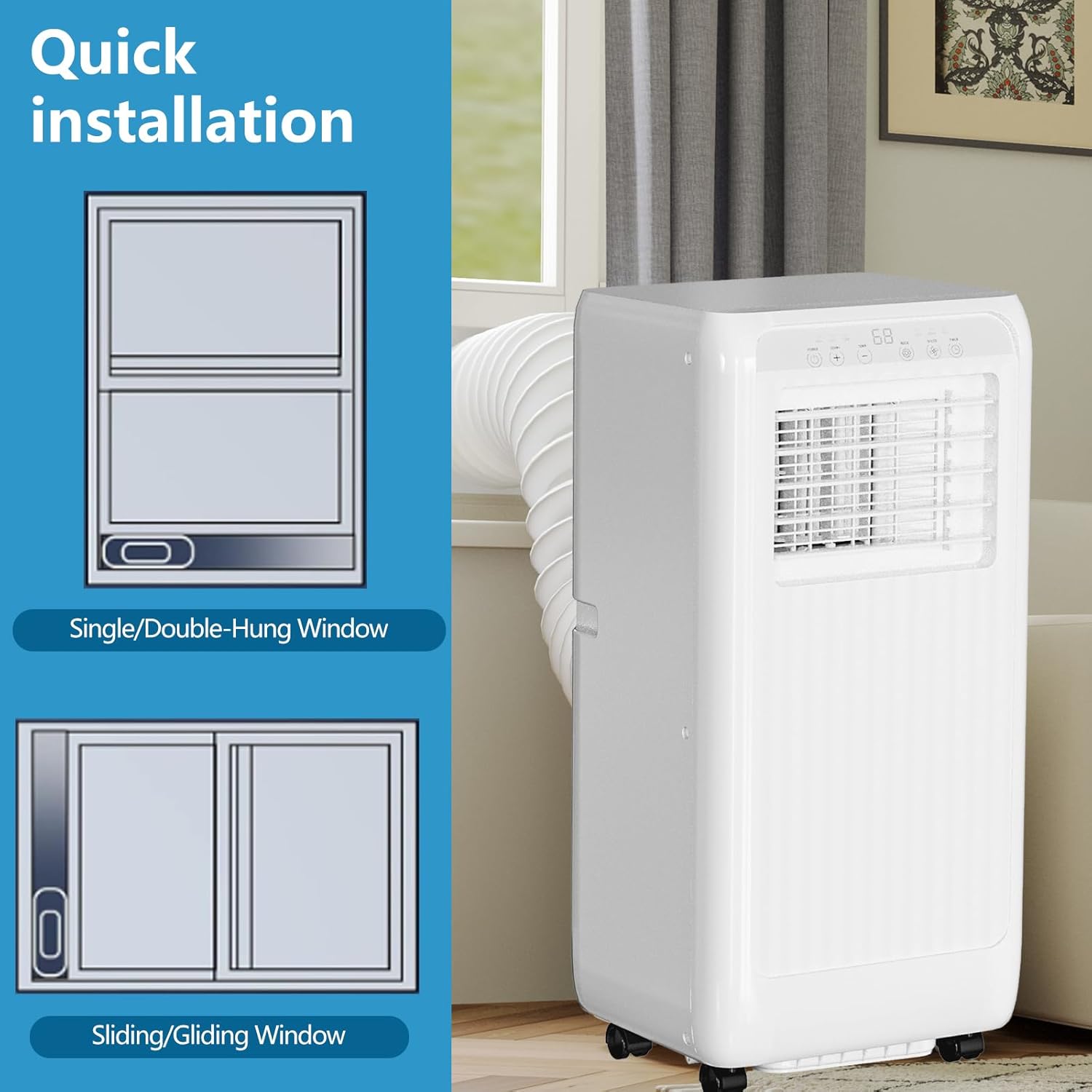 Portable Air Conditioners for Rooms Up to 350 Sq Ft, Cool,Dehumidifier & Fan 3 Modes Air Conditioner, 8000 Btu Portable Ac Units with Remote Control, Wheels, LED for Rooms/Office, White