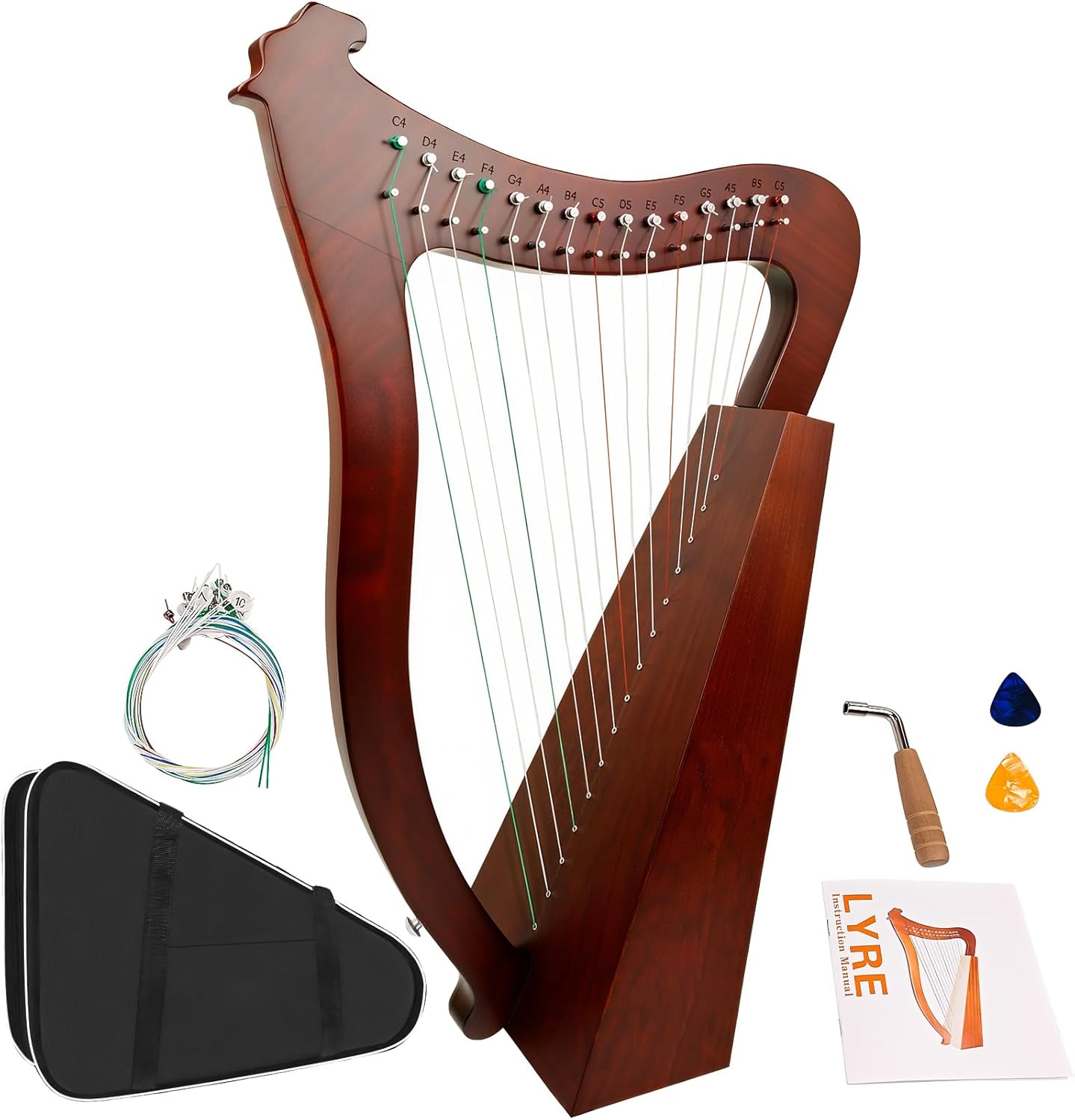 Lyre Harp, 23 Inches 15-String Zelkova Lyra Harp Kit, Stringed Musical Instruments with Tuning Wrench Gig Bag Instructions Extra Strings for Beginners Adults