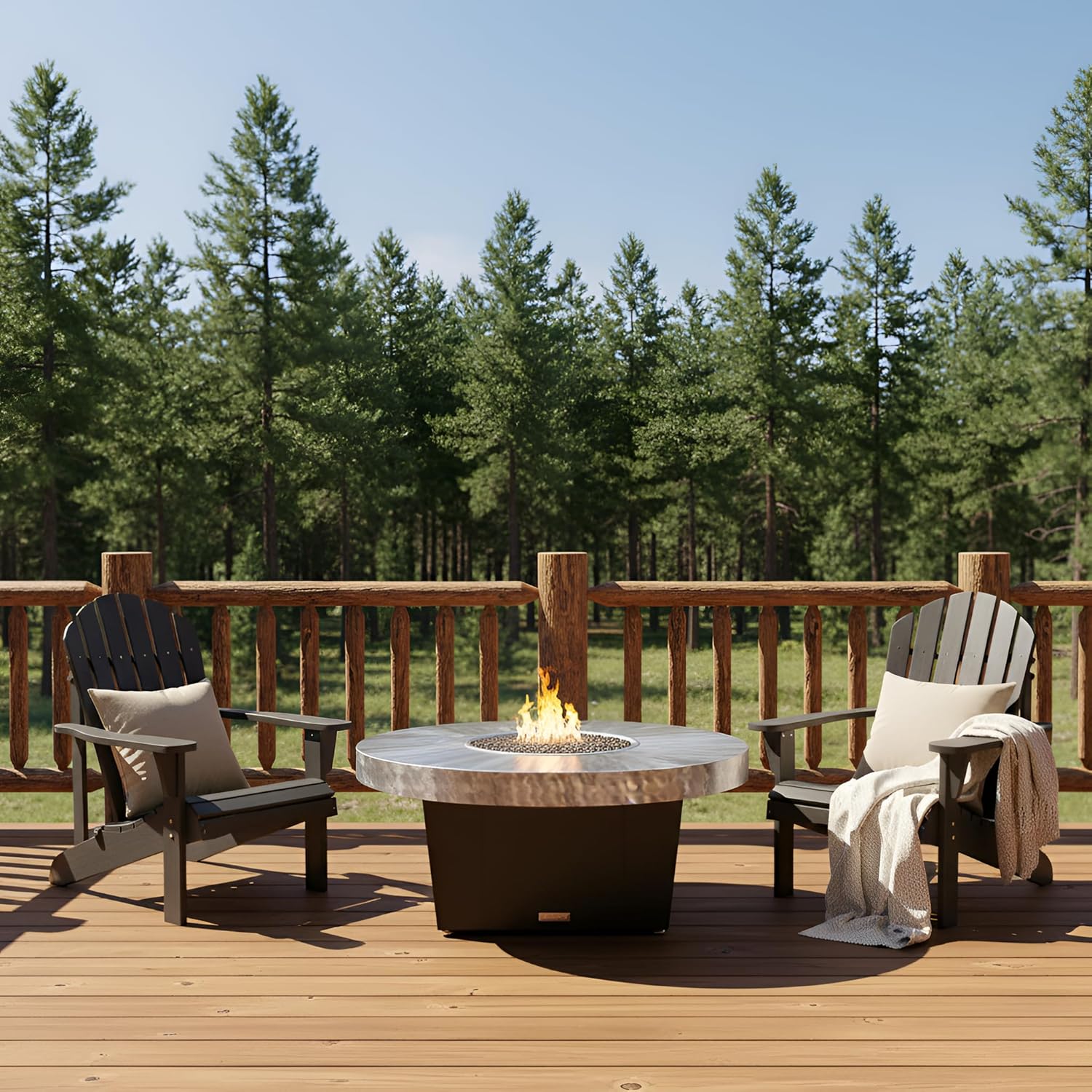 COOKE Parkway Circular Fire Pit Table - 48 Diam - Propane - Brushed Aluminum Top - Bronze Powdercoat Base