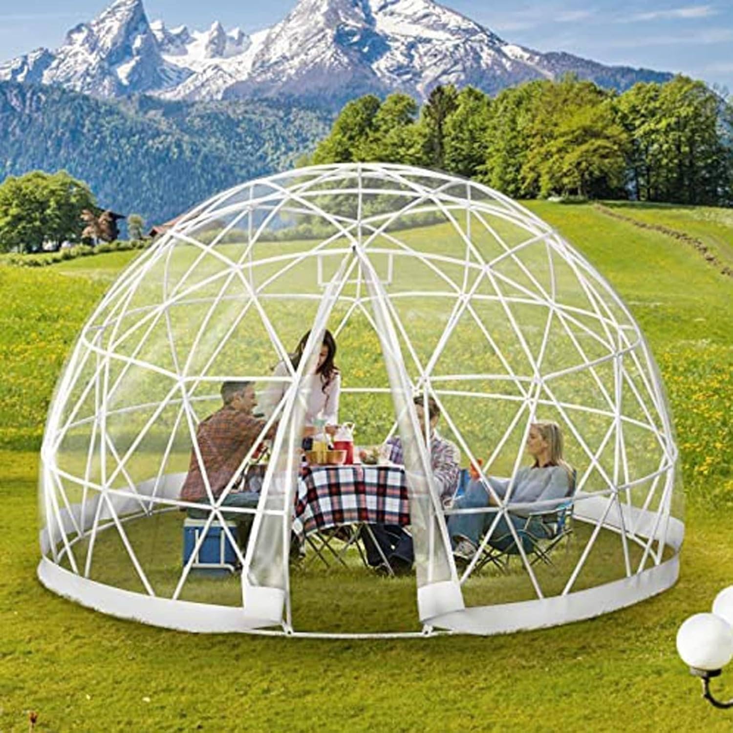 12FT Garden Dome Tent Garden Dome Outdoor Igloo with PVC Clear Cover Waterproof Geodesic Garden Bubble Dome Tent Greenhouse for Outdoor Patio Backyard Party