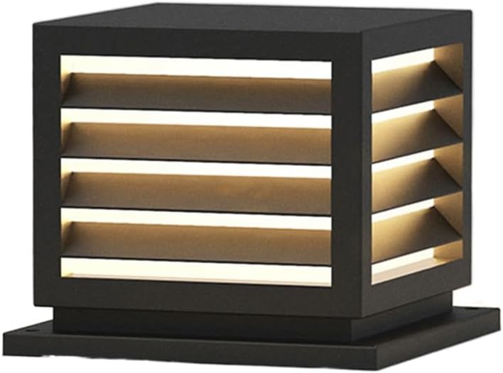 Simple Exterior Lamp IP65 Waterproof Column Light, Black Post Lights Modern Wood Fence Deck Pathway Pillar Lamp E26 Bulb Pillar Pedestal Lantern for Garden Yard