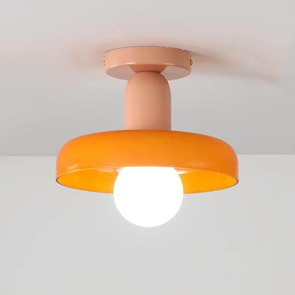 Modern Simple Creative Glass Semi Flush Mount Light Fixture with White Bulb Orange Glass Vintage Close to Pendant Lamp Round Green Hallway Lighting Fixtures for Bedroom Office Staircase Hotel(O