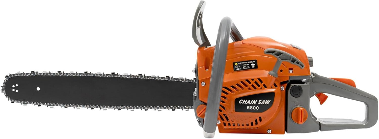 Gas Chainsaw 58CC Power Chain Saw 20 Inch Guide Board Chain saws 2-Cycle Gasoline Handheld Cordless Petrol Chain Saws for Trees Wood Cutting Gas Powered Farm, Ranch and Garden Tools Orange