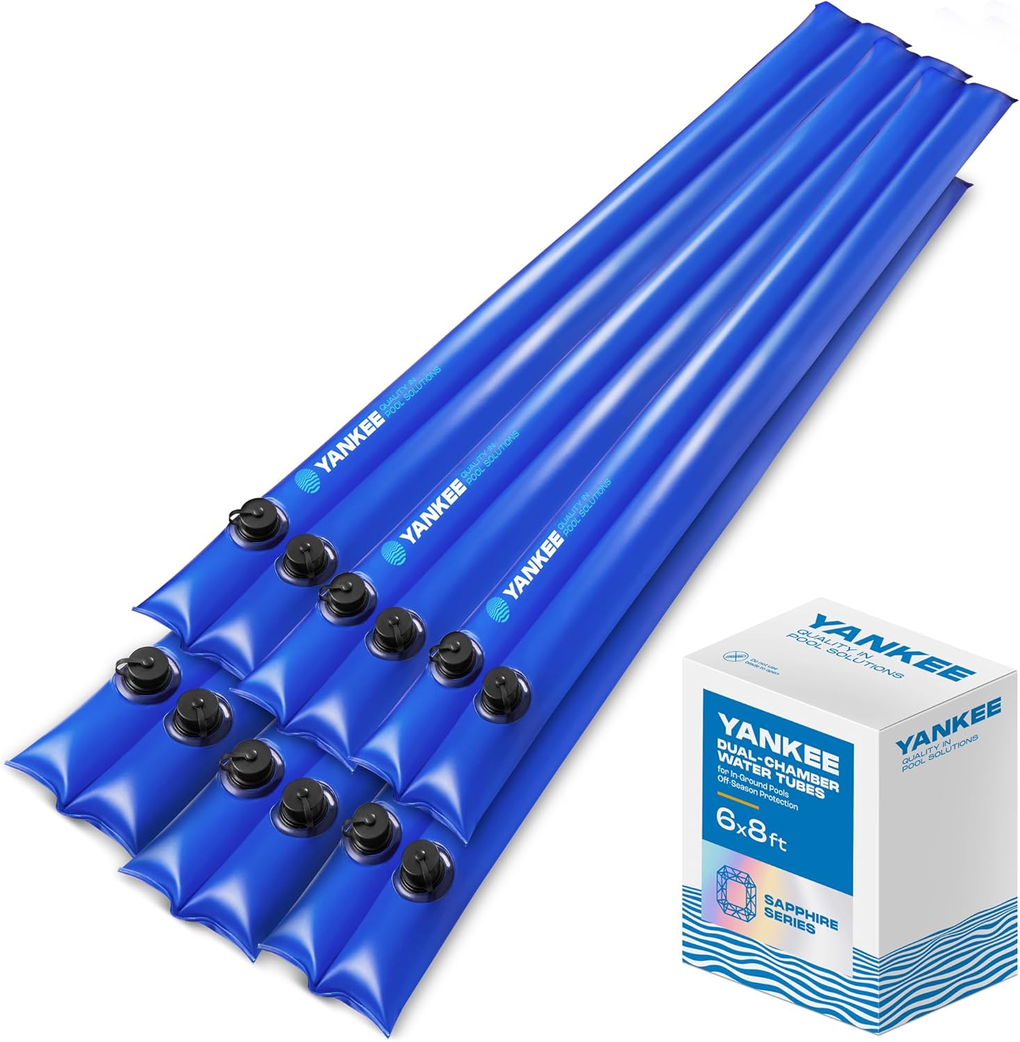8 ft. Dual Chamber Pool Water Tubes for Pool Cover (6 Pack), Extra Durable 0.4 mm PVC (27 Gauge), Water Bags for Pool Cover Inground, Pool Winterizing Kit by Yankee Pool Pillow