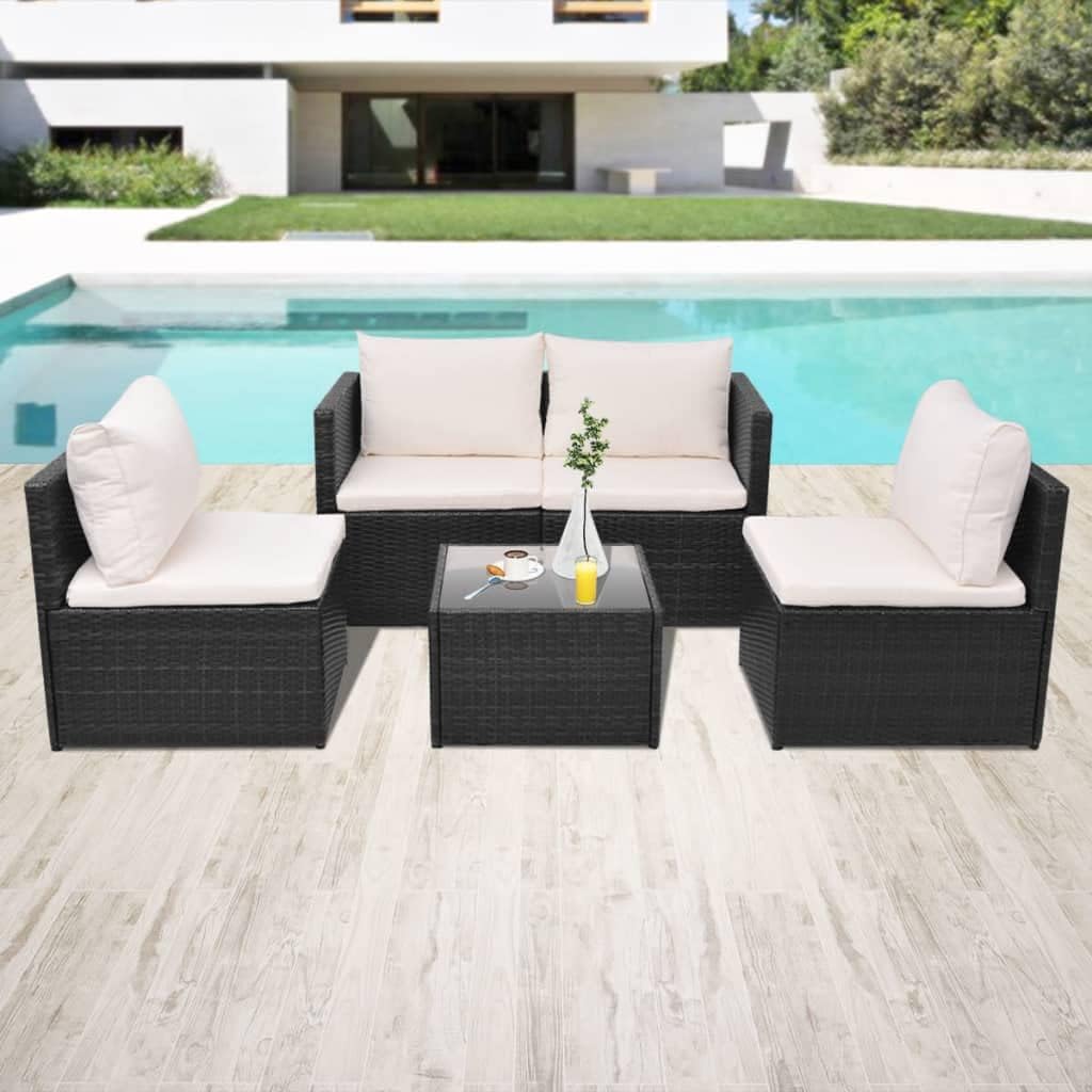 Furniture Sets 5 Piece Patio Lounge Set with Cushions Poly Rattan Black,Outdoor Rattan Sofa Set: WeatherResistant and Water-Resistant for Patio and Garden Garden Conversation Sets