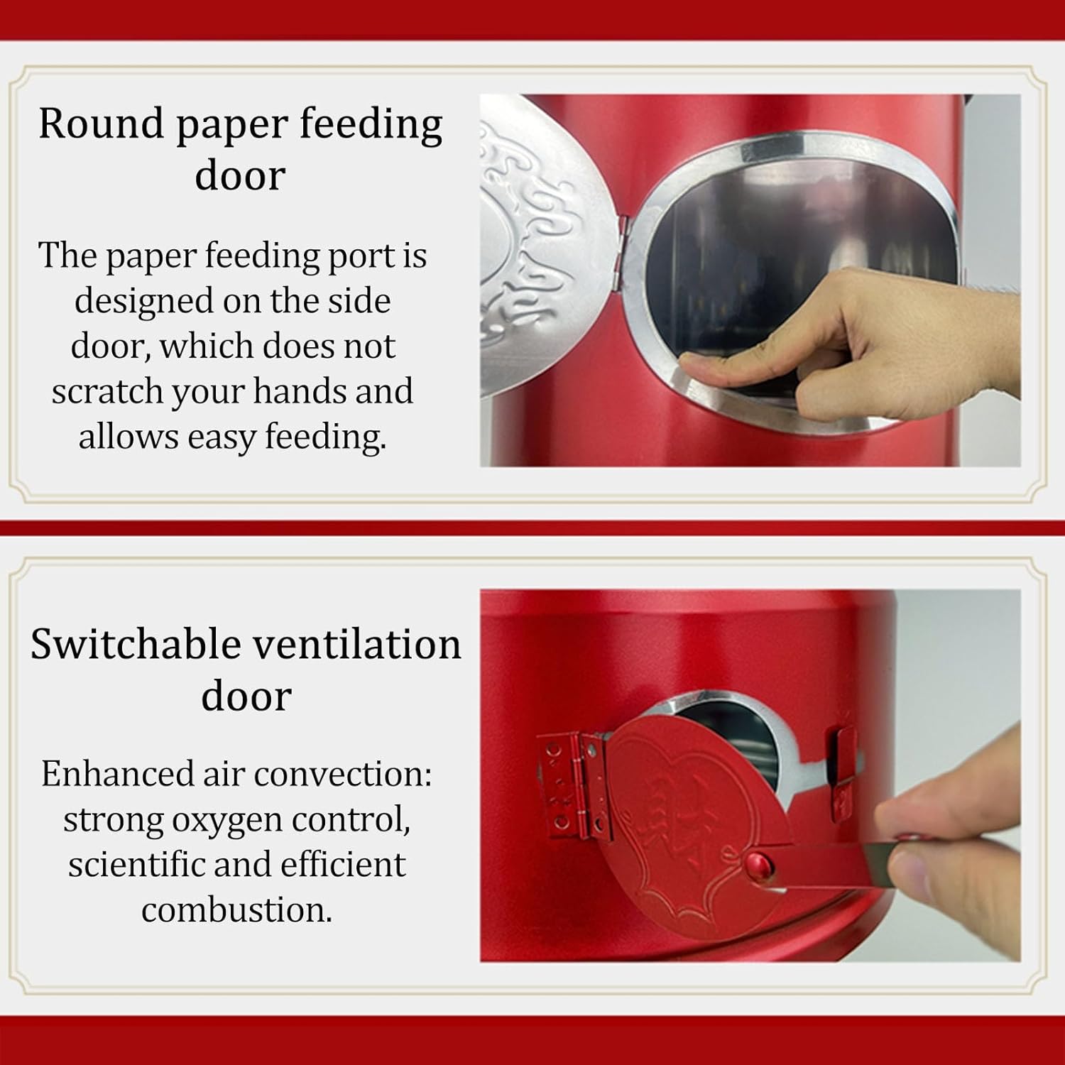 Thicken Burn Barrel for Outside Paper Burner Stainless Steel Fire pits Backyard Bonfire Barrel Outdoor Metal Fire Pits with Lid Burn Barrel for Paper Leaf Trash.(Extra Large-Red)