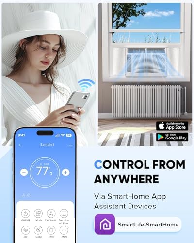 6000 BTU Window Air Conditioner with WiFi, Cools up to 250 Sq. Ft., Energy Saving Window AC Unit with Remote & App Control & Timer Function & Easy Install Kit, Perfect for Small Bedroom, Living Room,