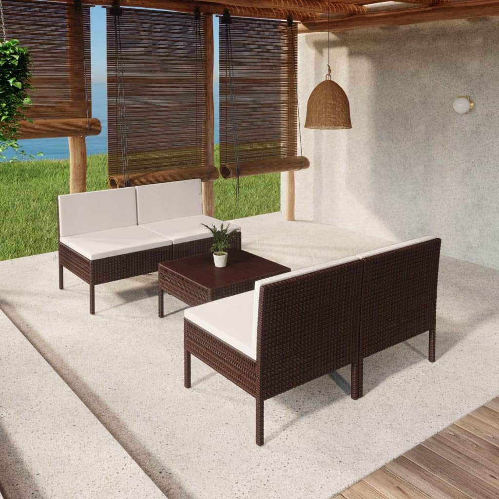 5 Piece Patio Lounge Set with Cushions Poly Rattan Brown,Versatile and Comfortable Outdoor Lounge Set for Relaxation and Entertainment Patio Furniture, Outdoor Furniture Sets