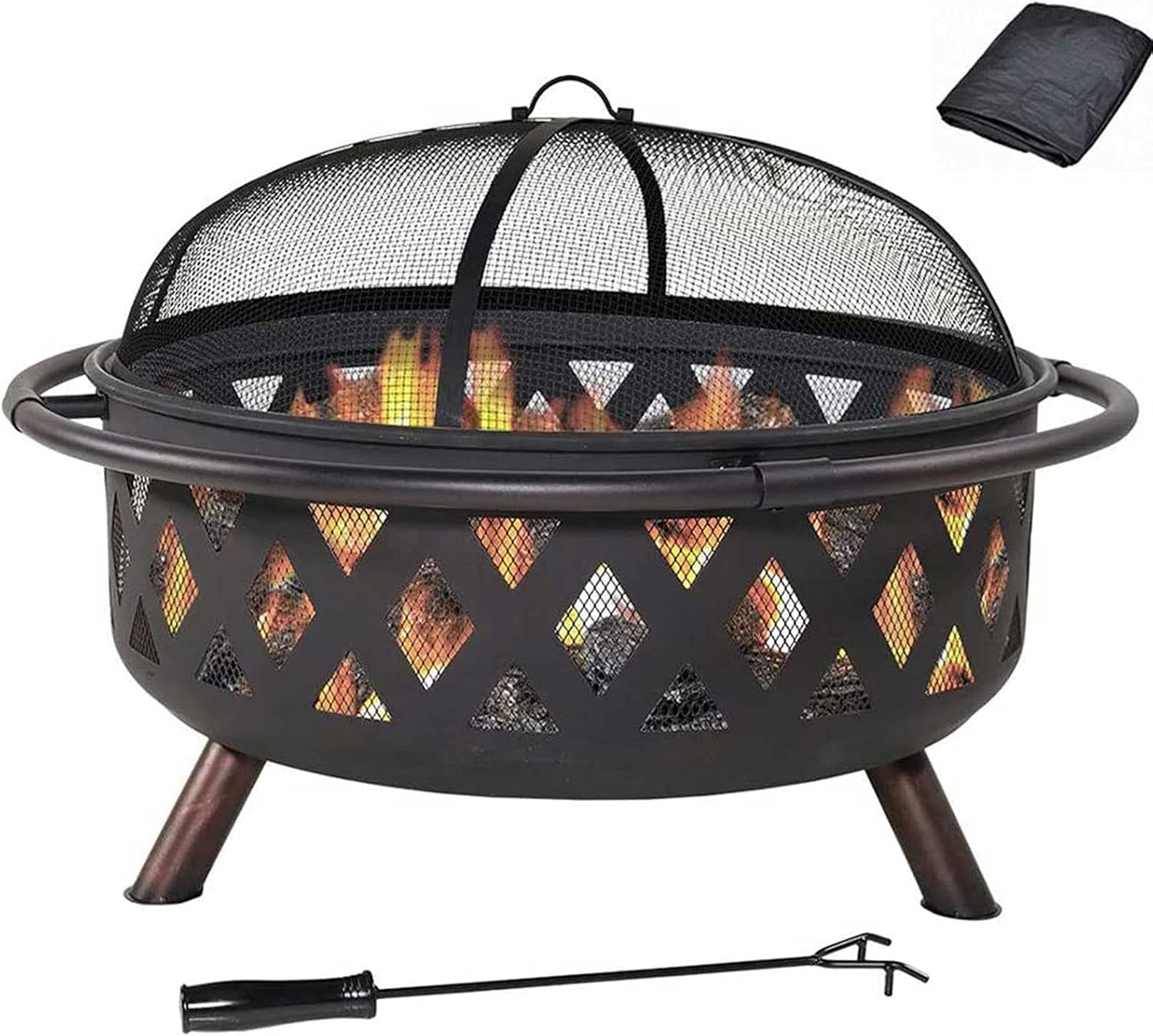 36 Inch Outdoor Fire Pit, Large Portable Wood Burning Firebowl with Cooking BBQ Area, Grill Grate for Garden Beach Camping