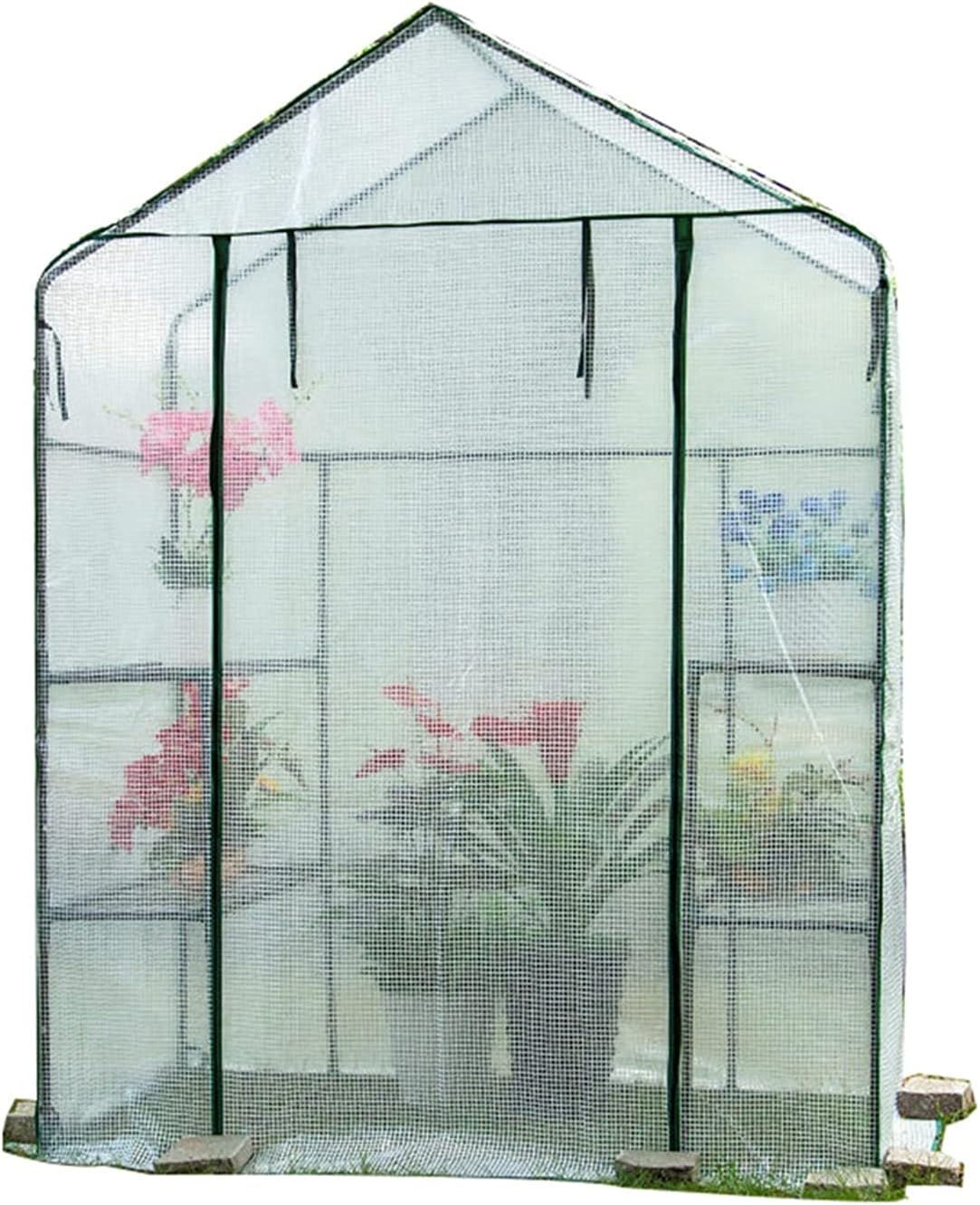 PE Waterproof Greenhouse Tent, Walk-in Tomato Greenhouse Tent with 4 Shelves, Double Zipper, Suitable for Outdoor Garden Lawn (Color : White, Size : 143×73×195cm)